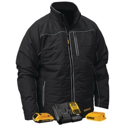 Black quilted heated jacket with its complete kit