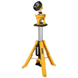 cordless tripod light with extended telescoping pole being used by a construction worker