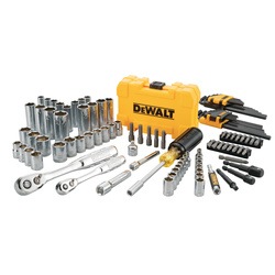 Profile of DEWALT 108 piece drive mechanics tools set.