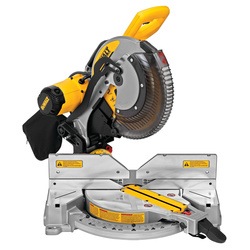 Profile of electric double bevel compound miter saw.