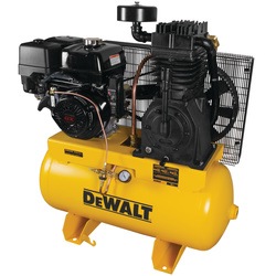 Profile of 30 Gallon 2 stage portable gas powered truck mount air compressor.
