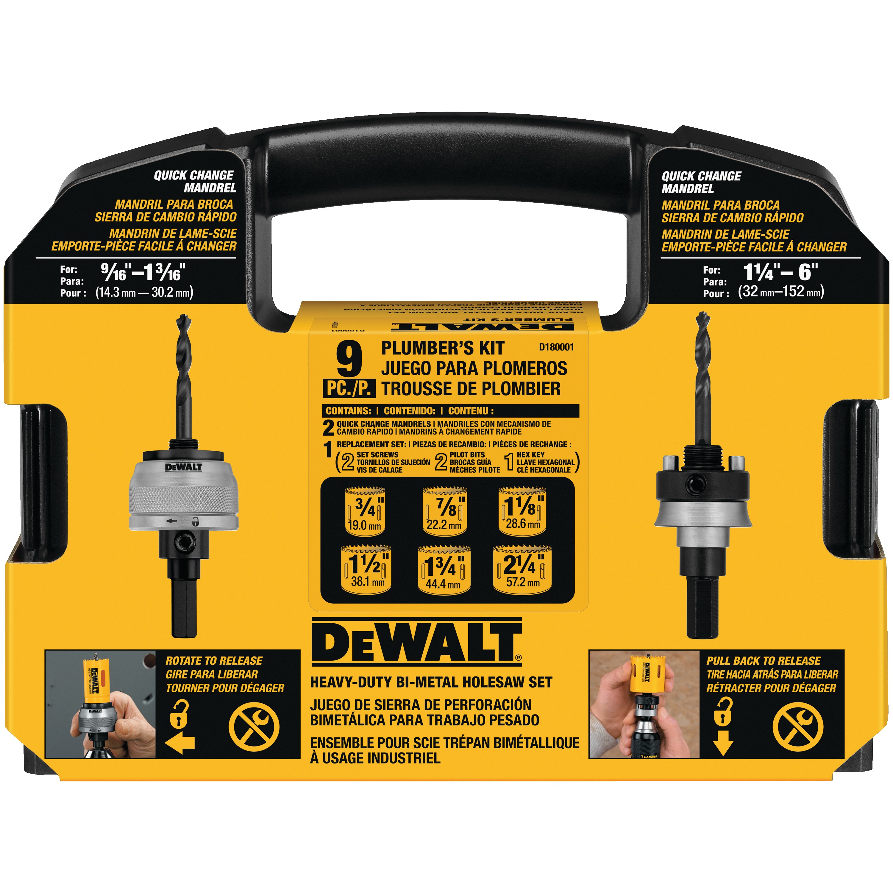 9 Pc. Plumber's Hole Saw Kit D180001 DEWALT