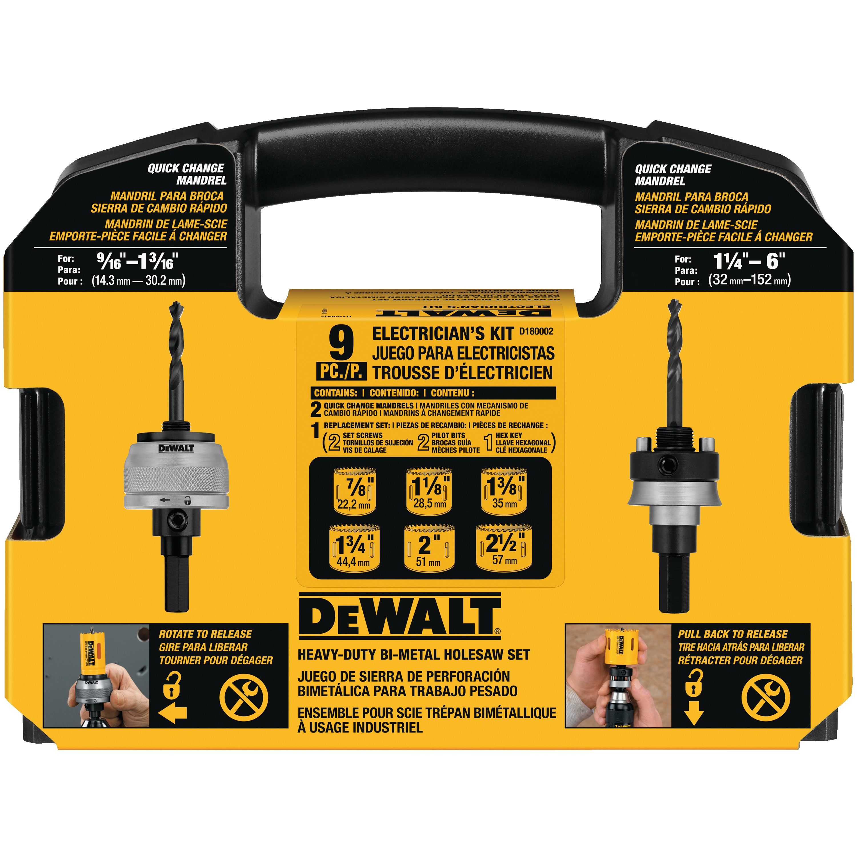 9 Pc. Electrician's Hole Saw Kit D180002 DEWALT