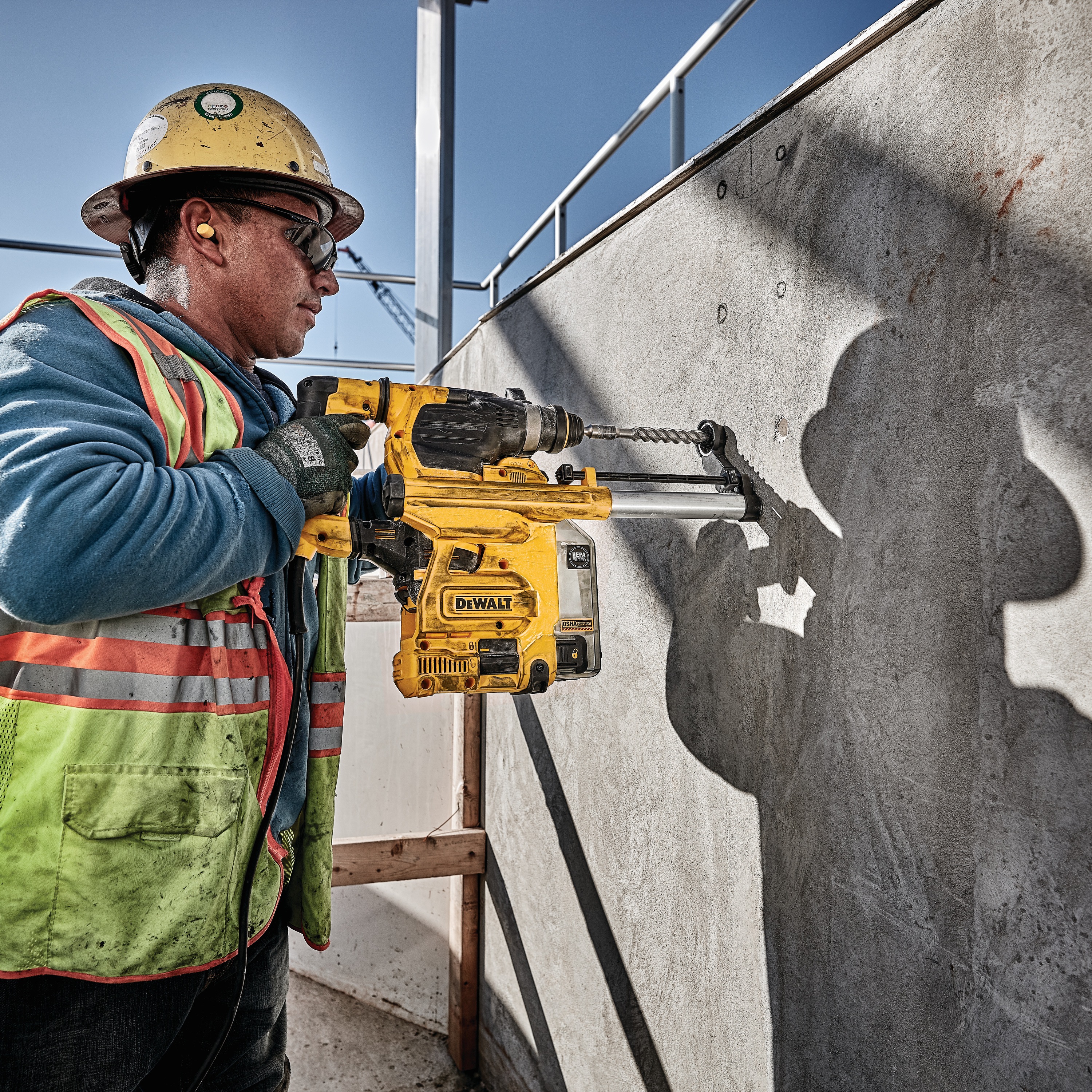 Profile of SDS Plus rotary hammer being used by person