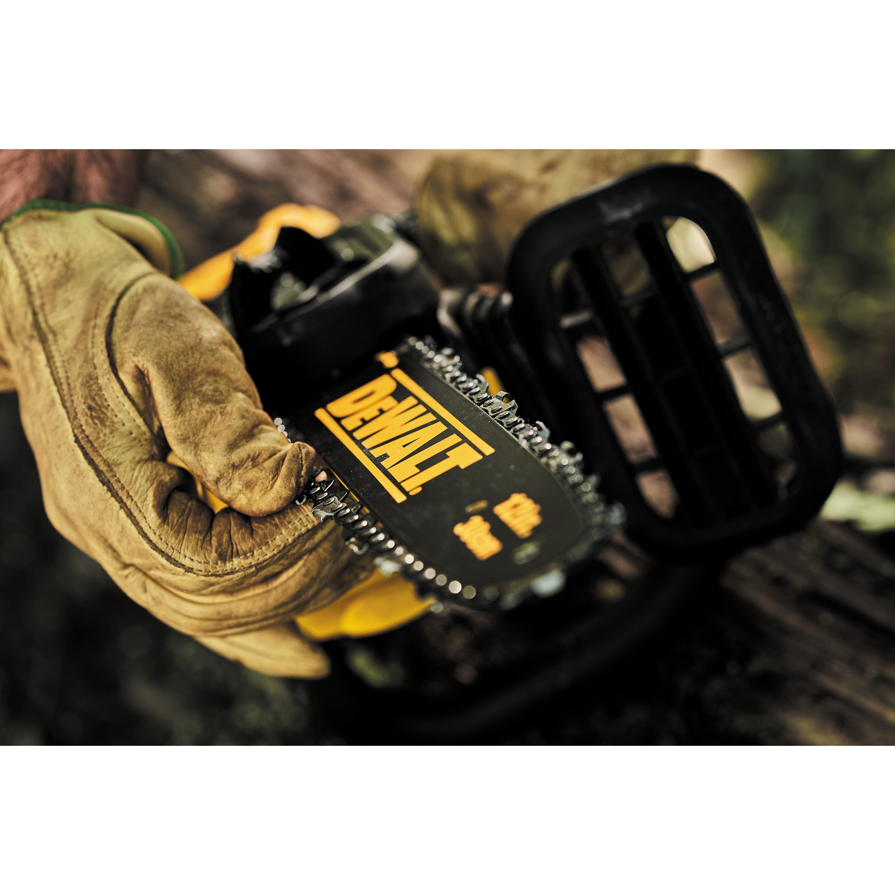 Close up featuring 12 inch OREGON BAR AND CHAIN of XR® Compact 12 inch Cordless Chainsaw 