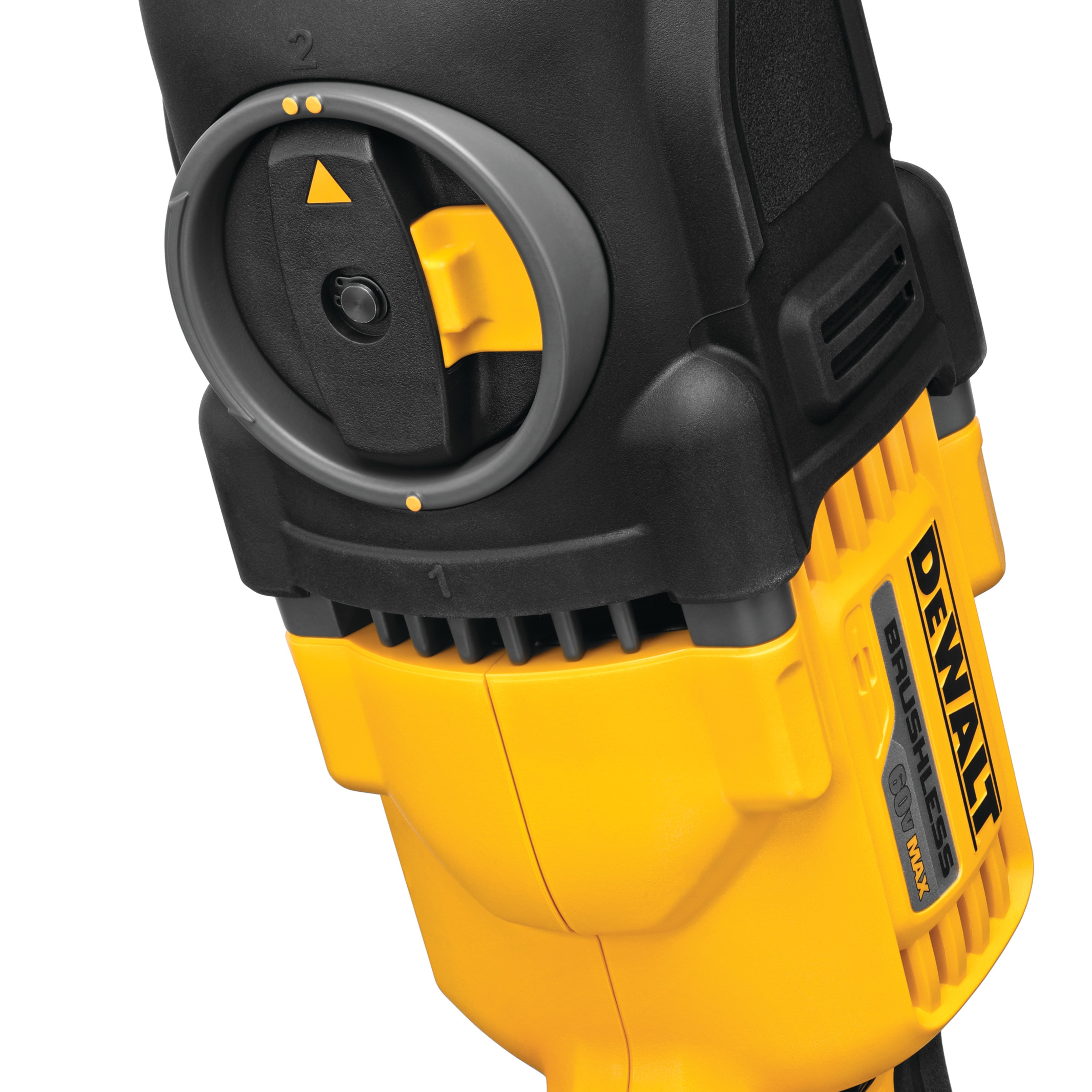 Quick-shift speed selector feature of an in-line stud and joist drill.