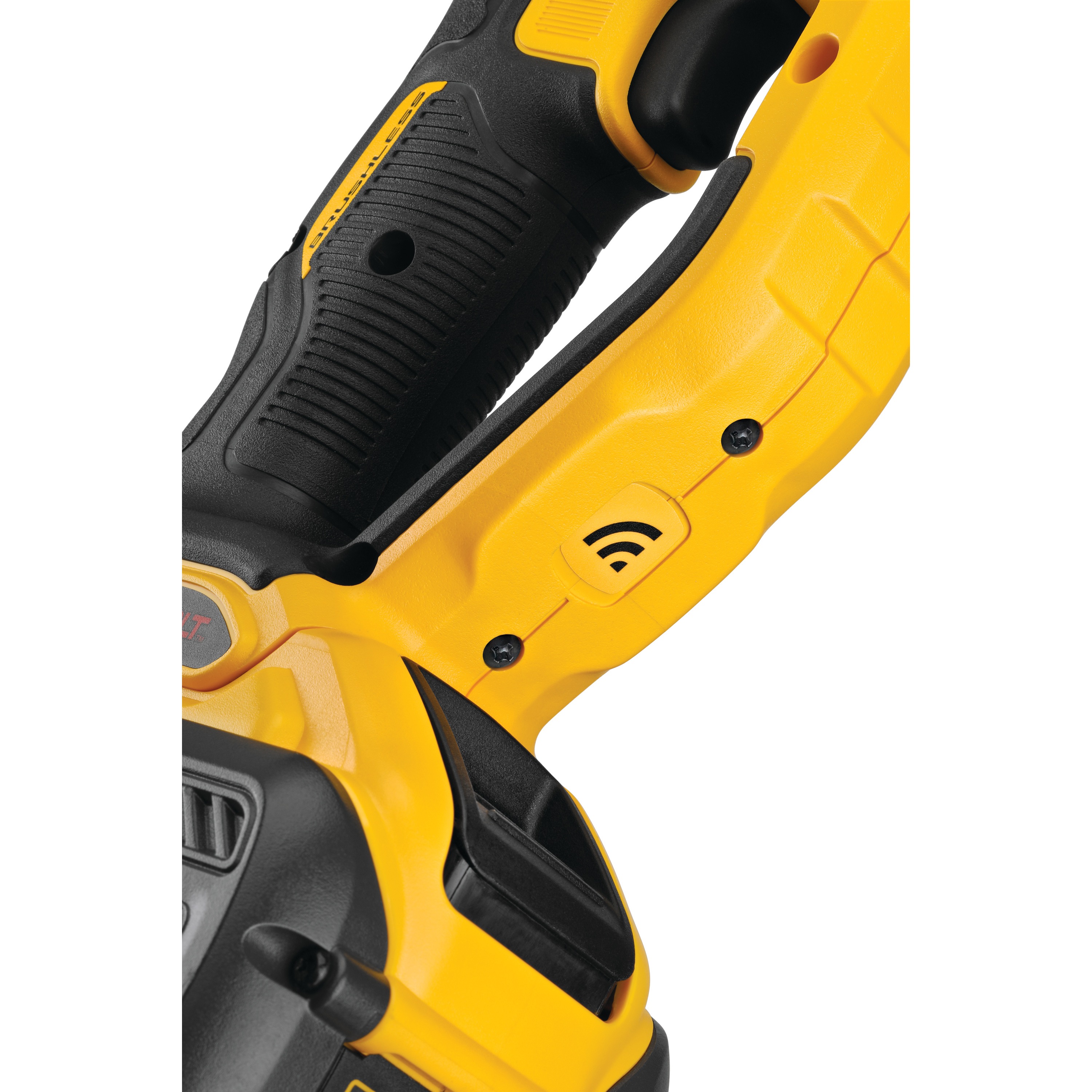 Tracking and locating features of brushless cordless quick-change stud and joist drill.