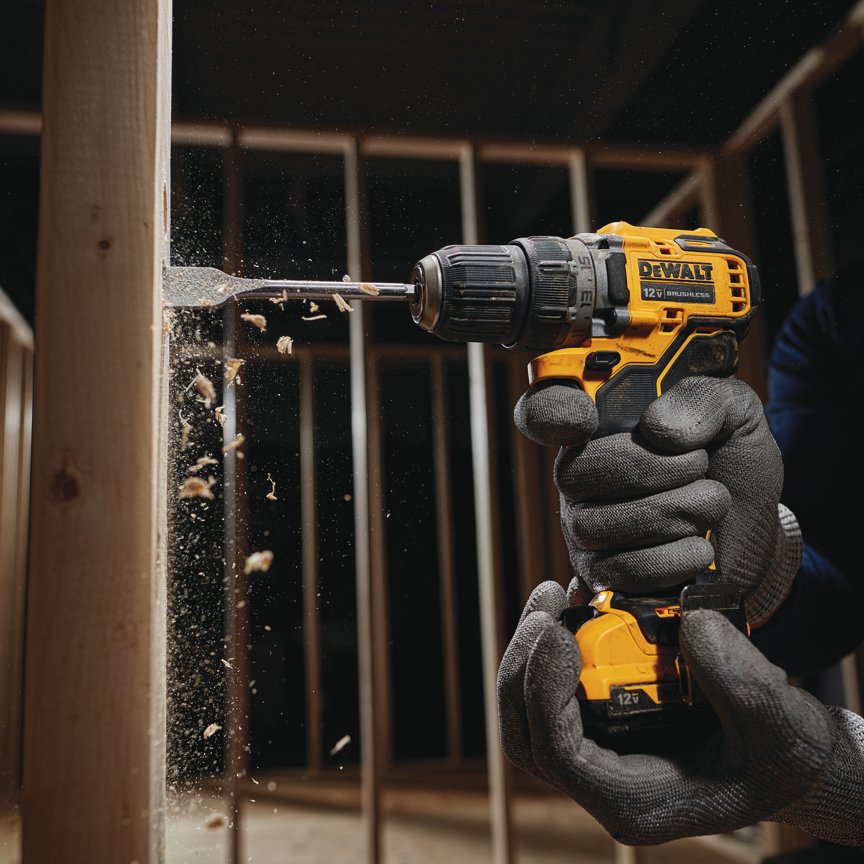 XTREME Brushless cordless drill drilling  wooden frame.