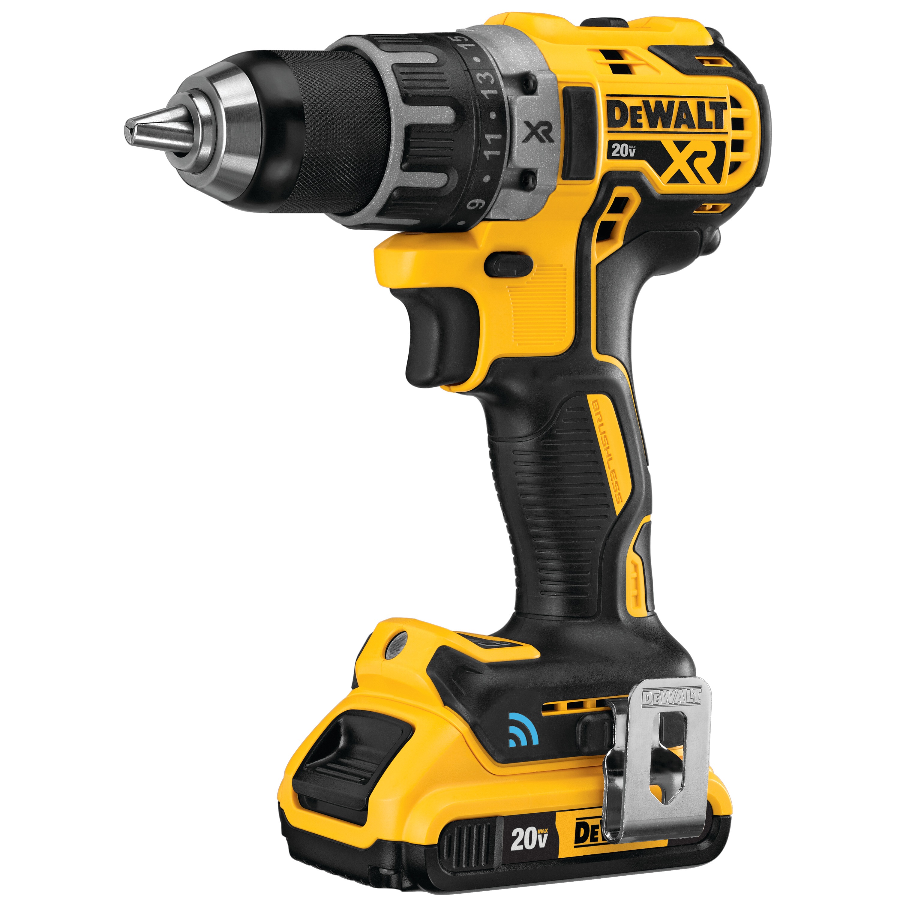 XR Cordless Compact drill driver with Tool Connect and battery.