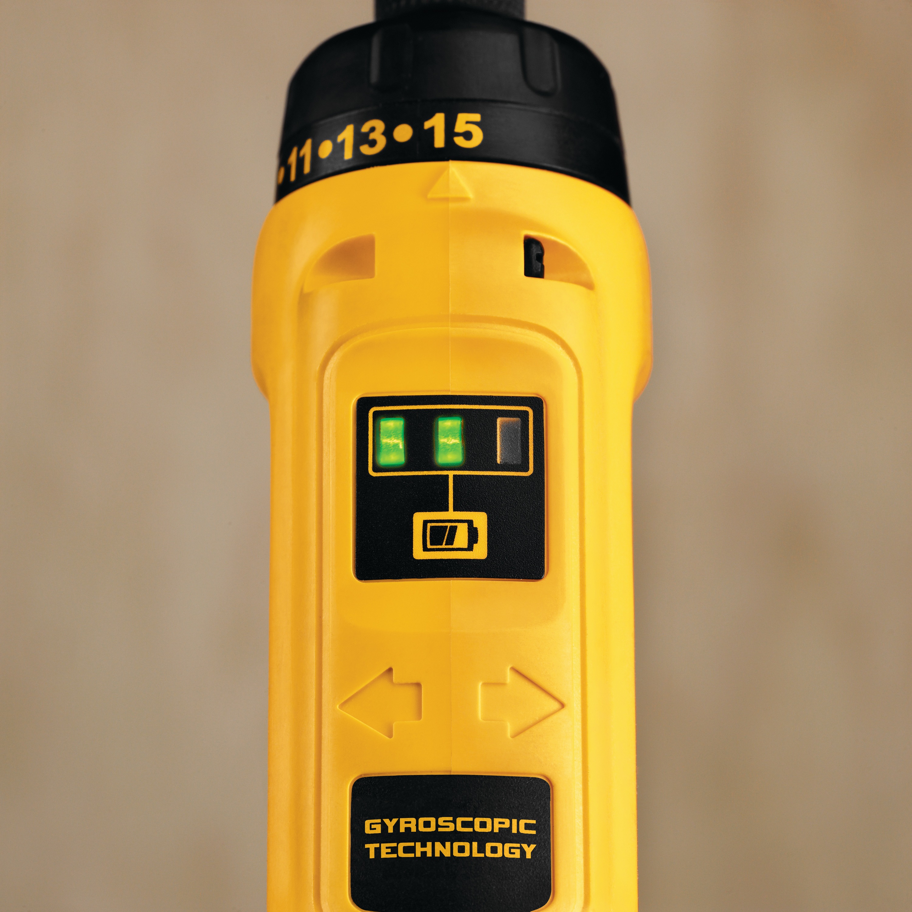 Battery charge status feature on gyroscopic screwdriver 2 battery.