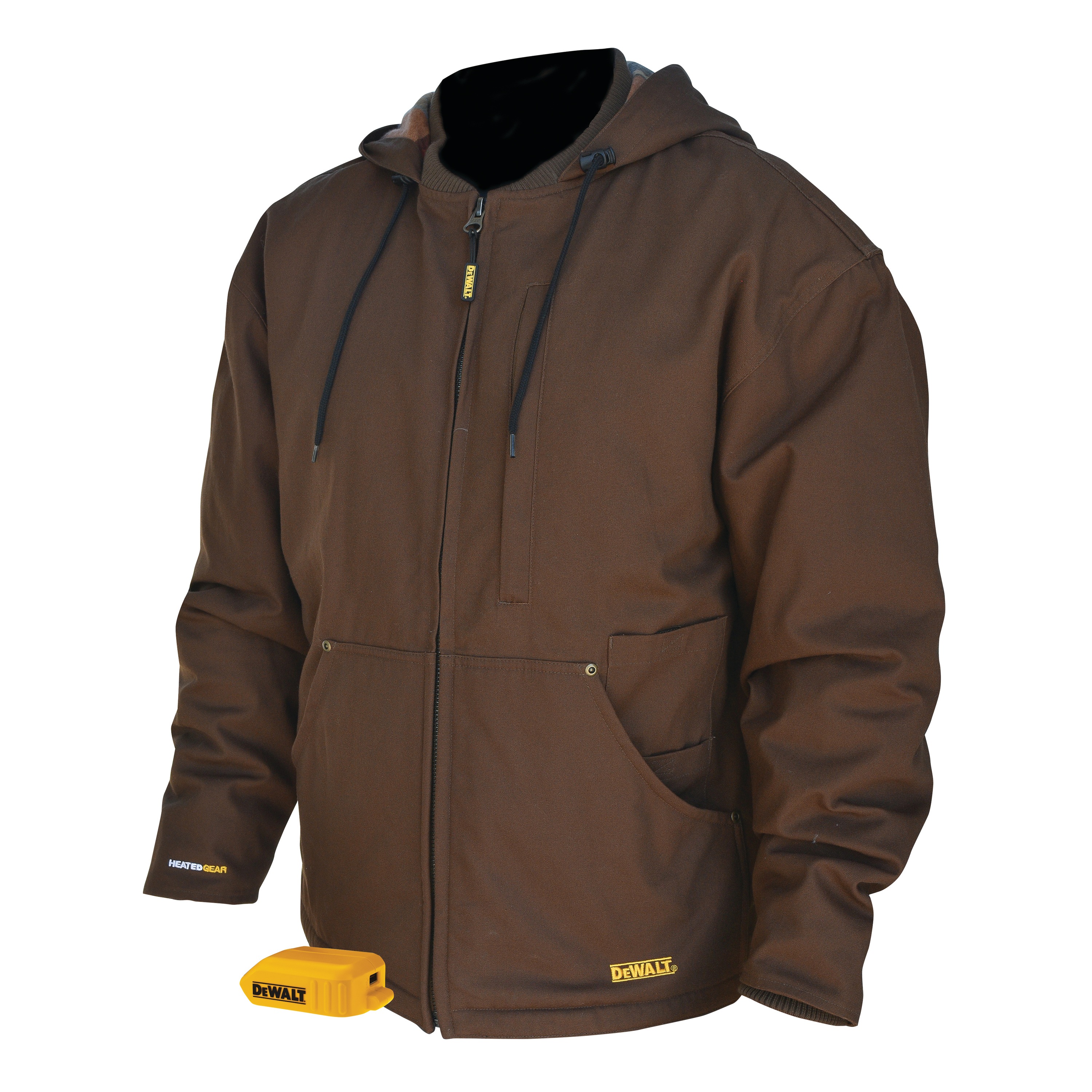 Profile of heavy duty, tobacco, heated work jacket
