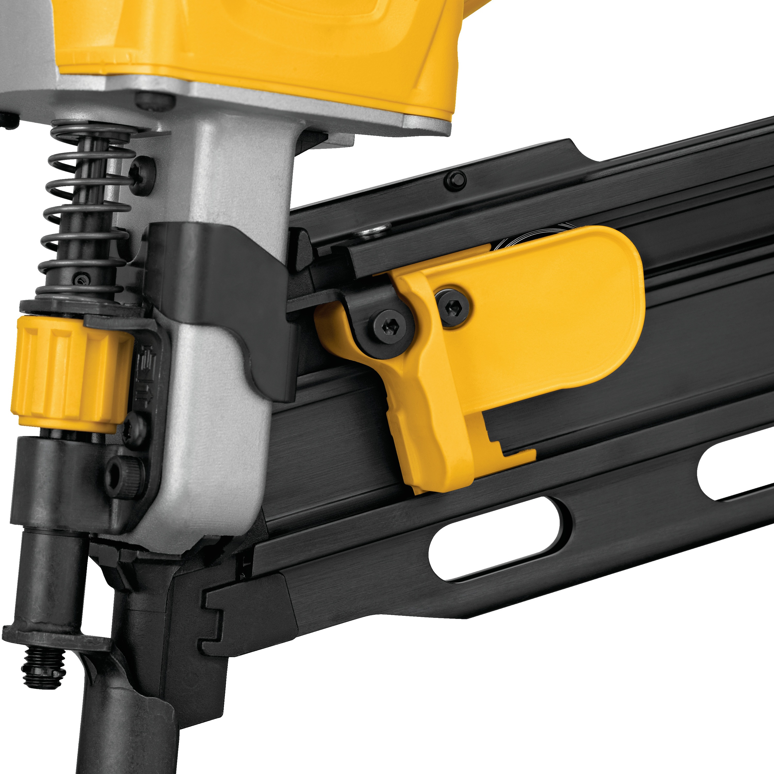 Close up of lever feature of a 21 inch Plastic Collated Cordless Nailer