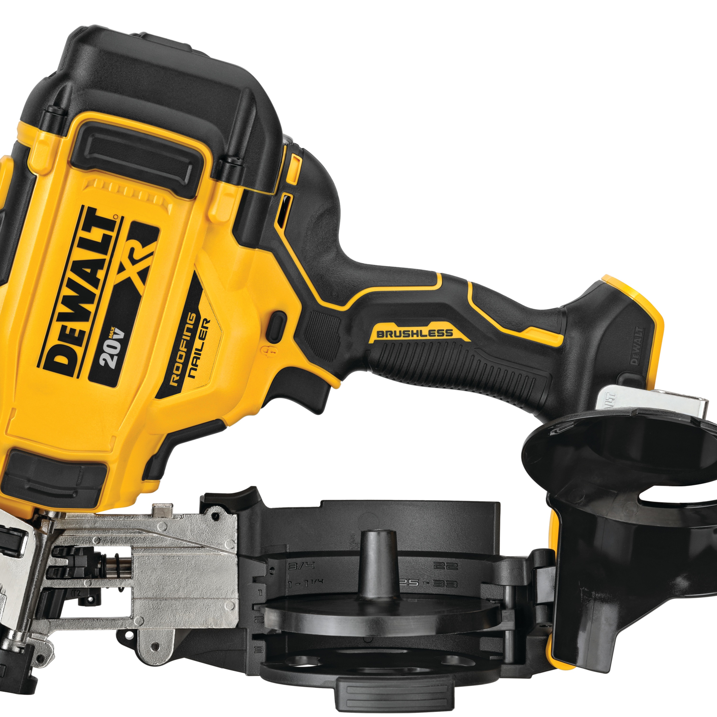 Side profile of  Cordless Coil Roofing Nailer