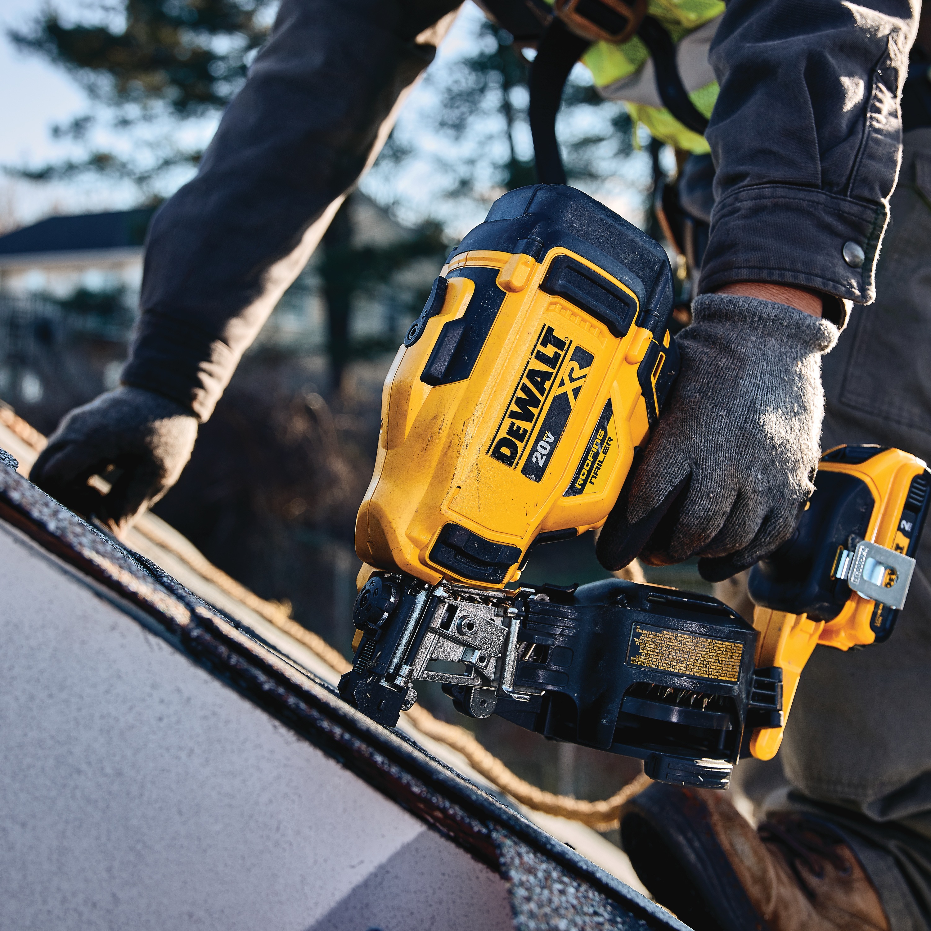 Cordless Coil Roofing Nailer in action on a roof