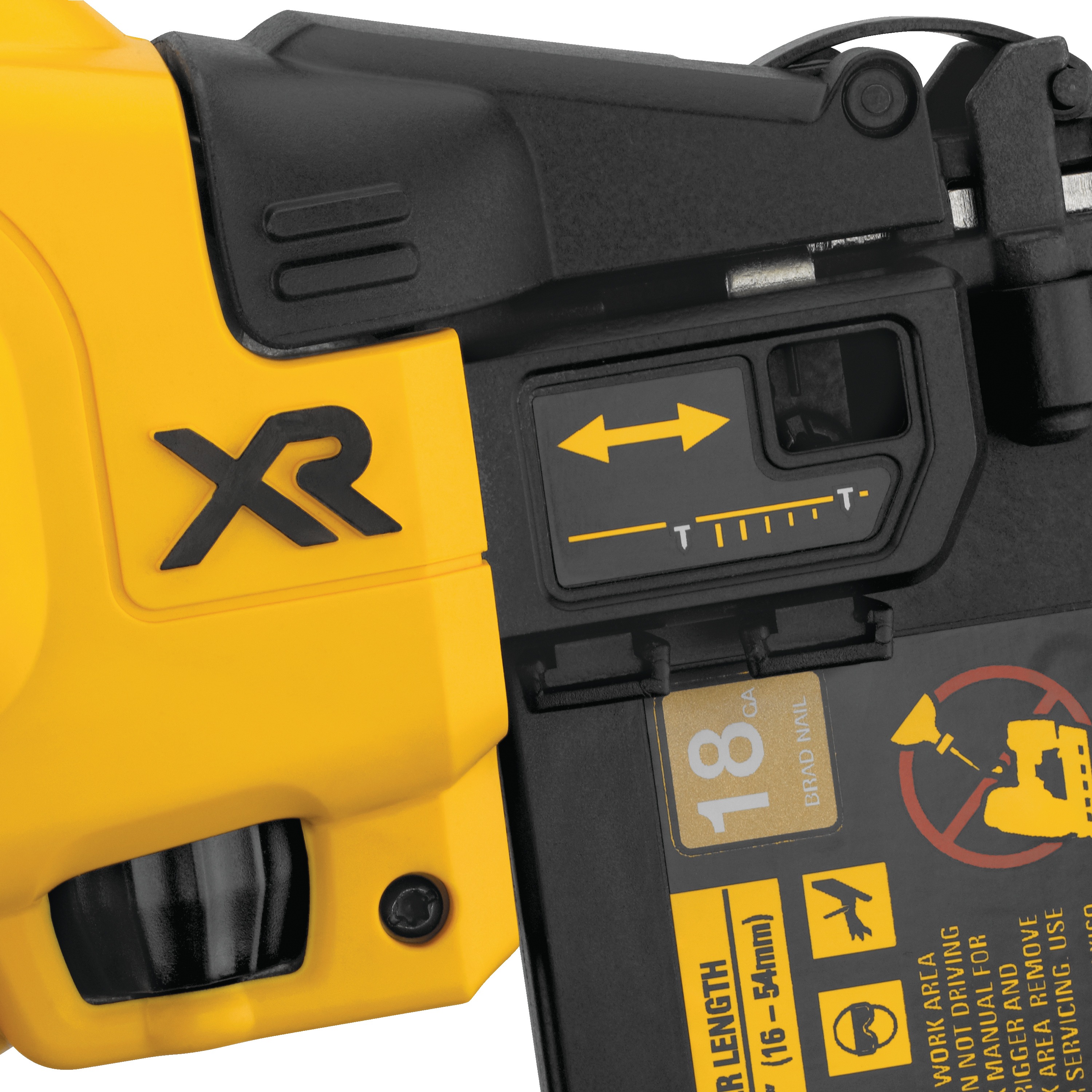Close up of features of a  XR 16 Gauge Angled Finish Nailer