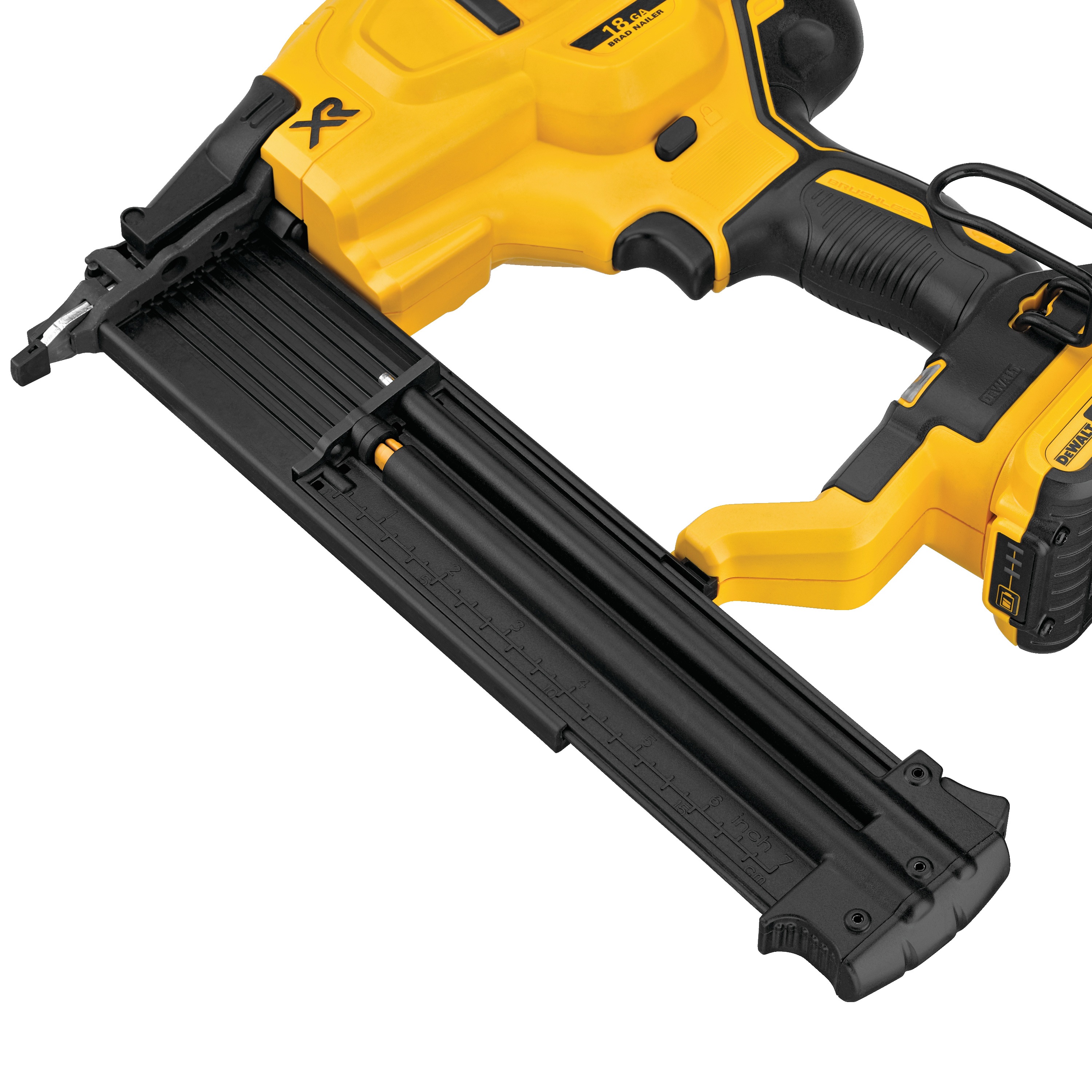 Close up of high capacity magazine feature of a  XR 18 gauge Cordless Brad Nailer