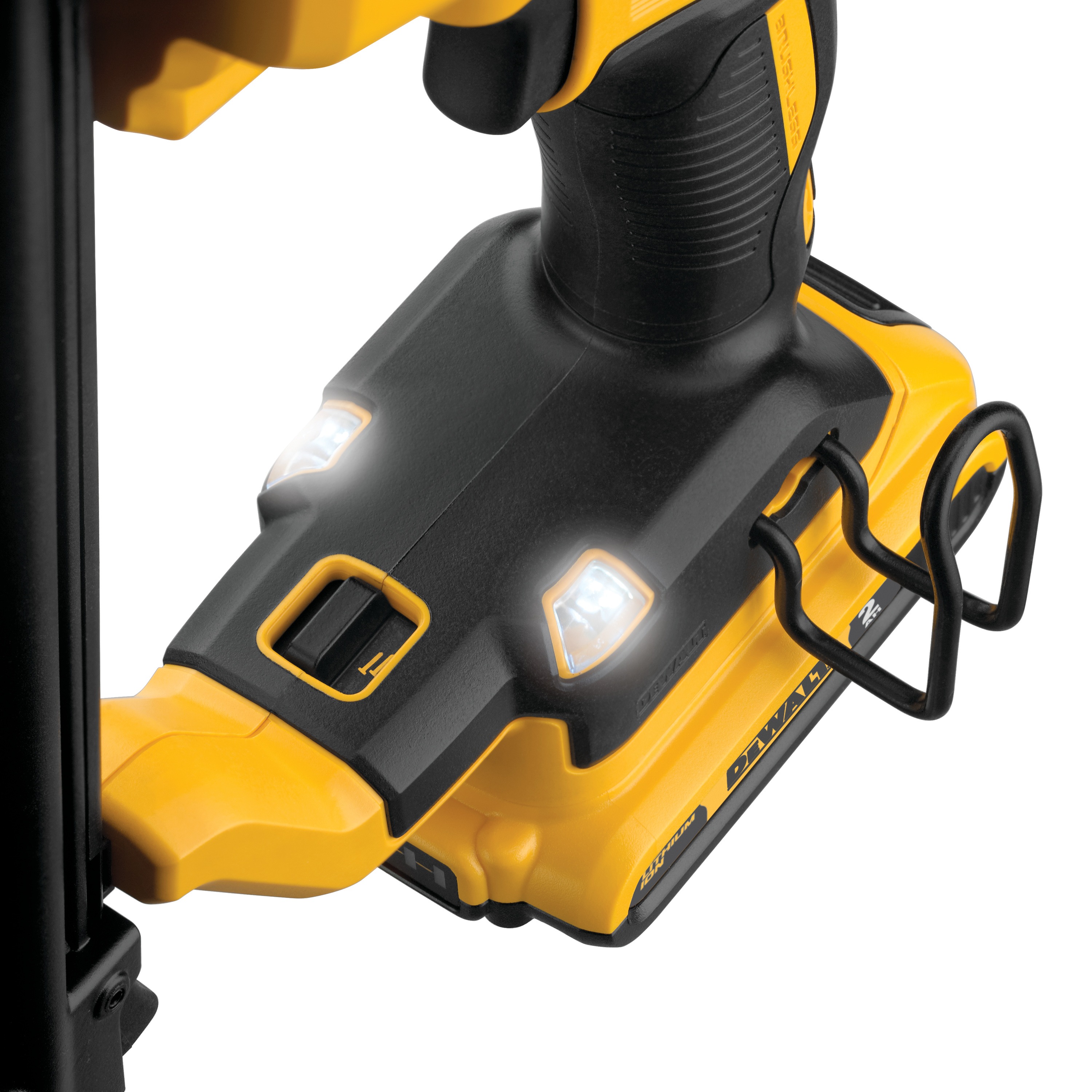Close up of lights feature at base of a  XR 18 gauge Cordless Brad Nailer