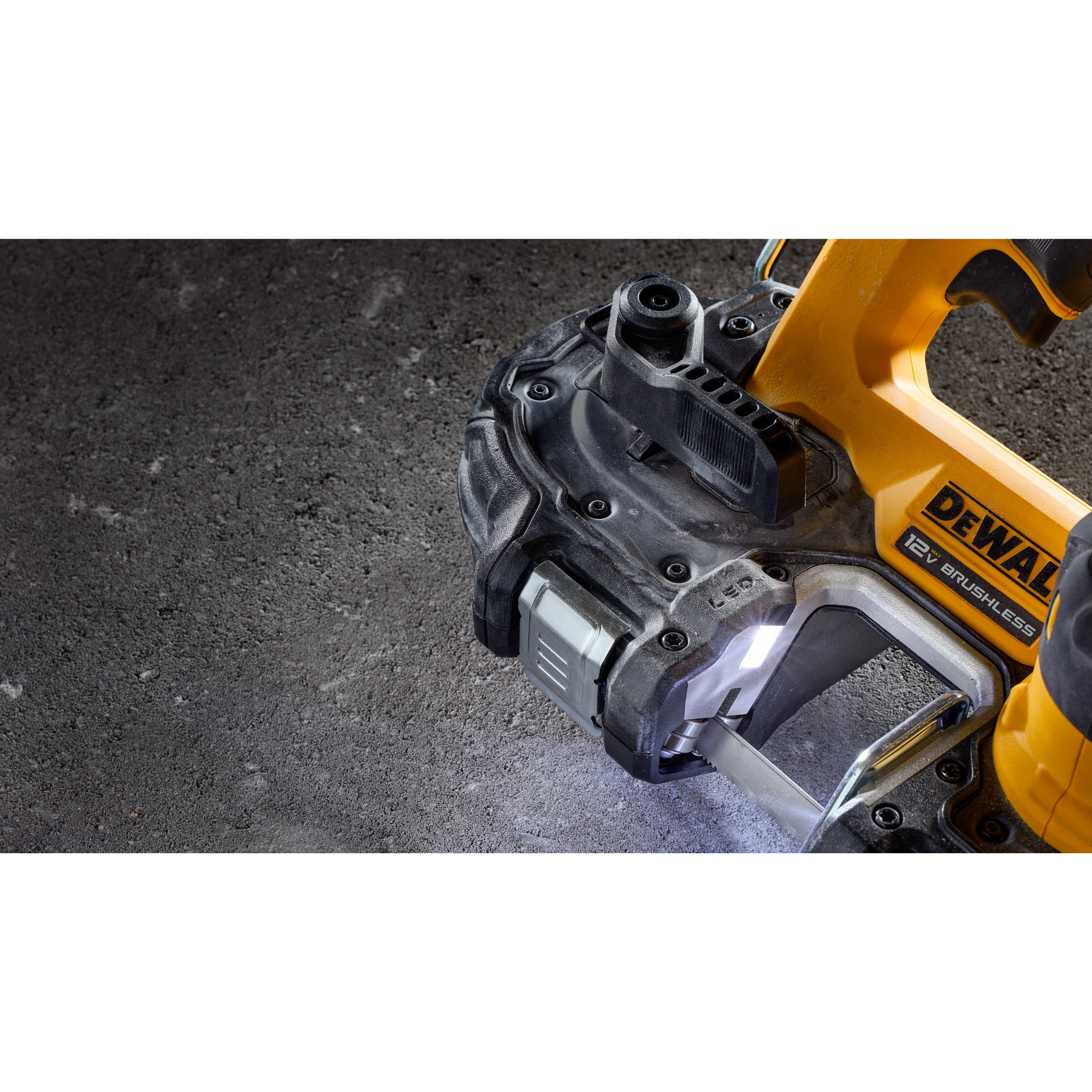 Quick tool free blade change feature Xtreme 12 volt 1 and three quarter inch brushless cordless band saw tool.