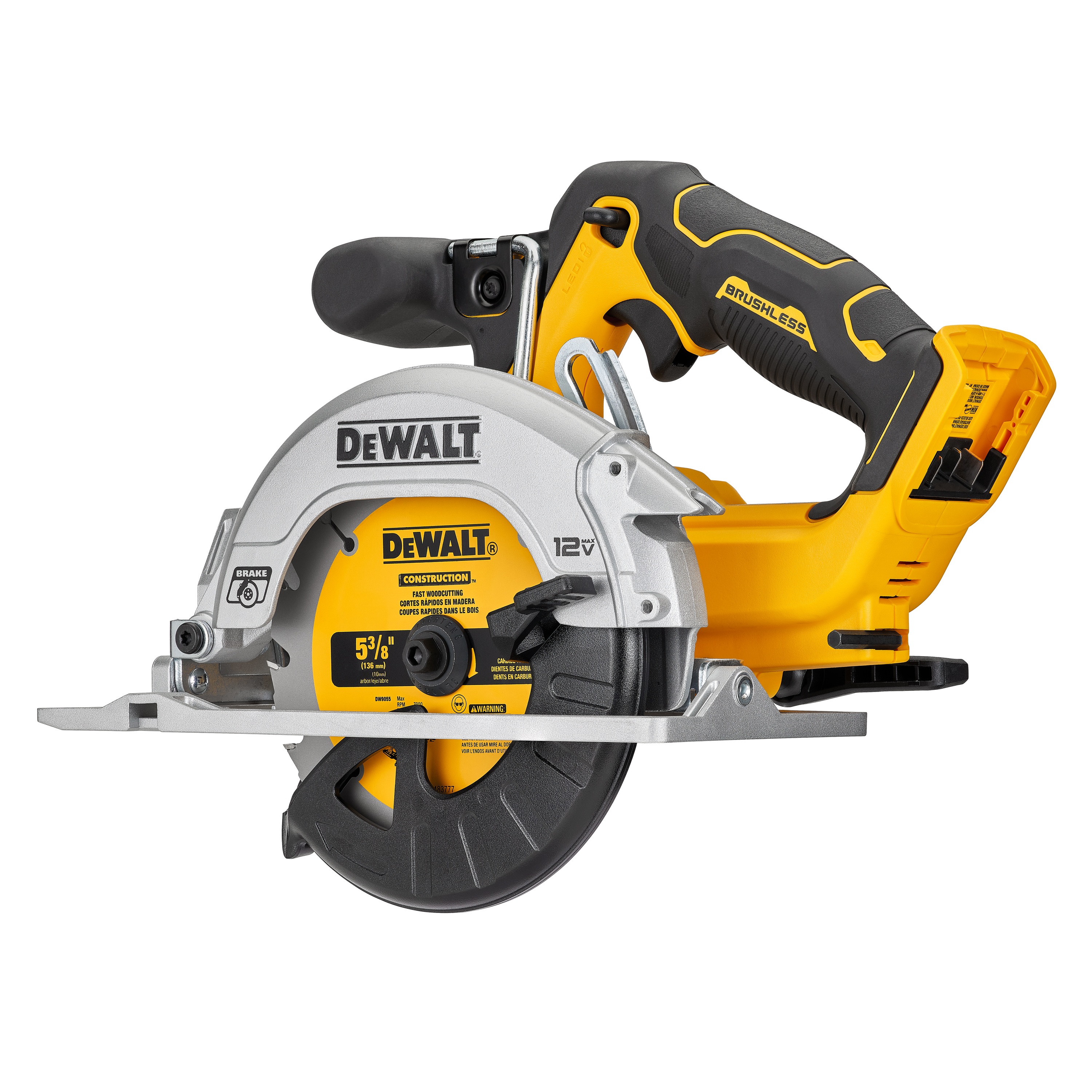 Profile of xtreme 12 volt 5 and three eighths inch brushless cordless circular saw tool.