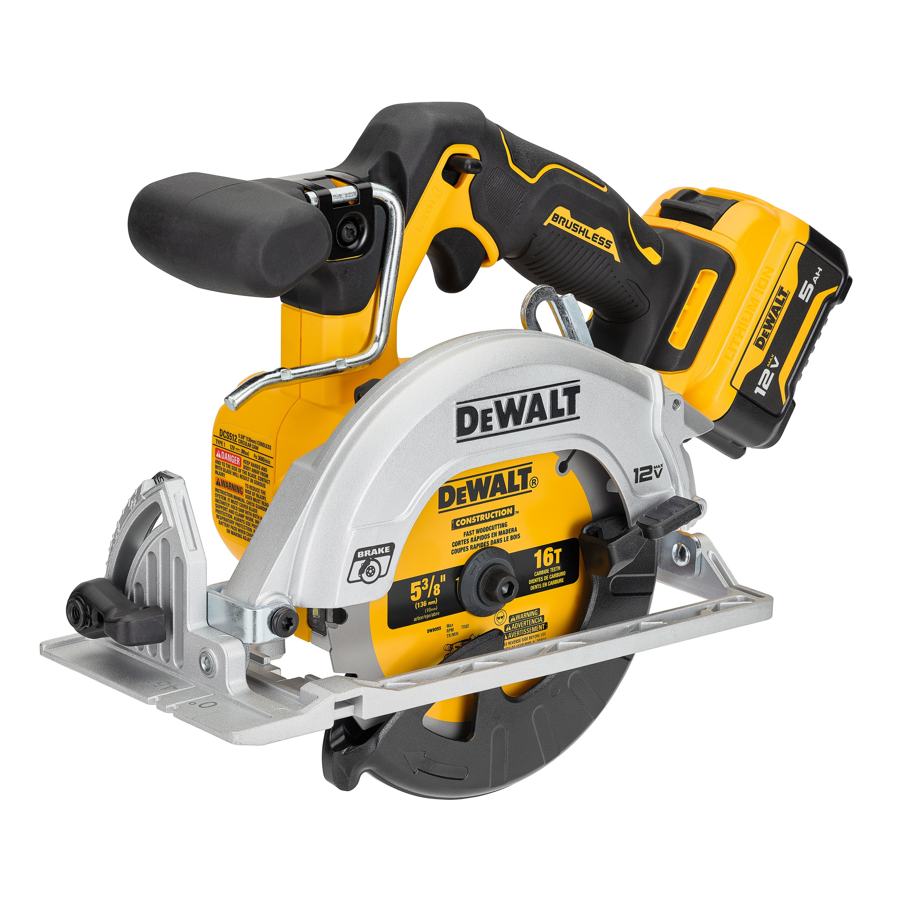 Profile of xtreme 12 volt 5 and three eighths inch brushless cordless circular saw kit.