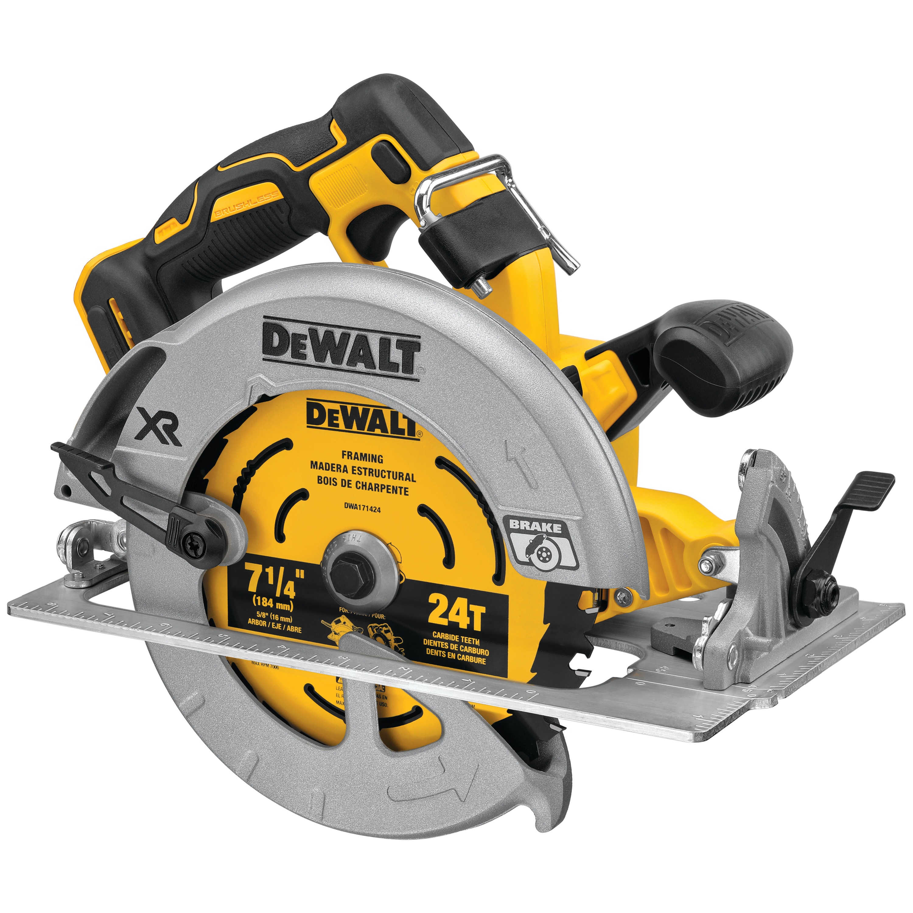 Profile of 20 volt brushless circular saw combo kit with power detect tool technology.