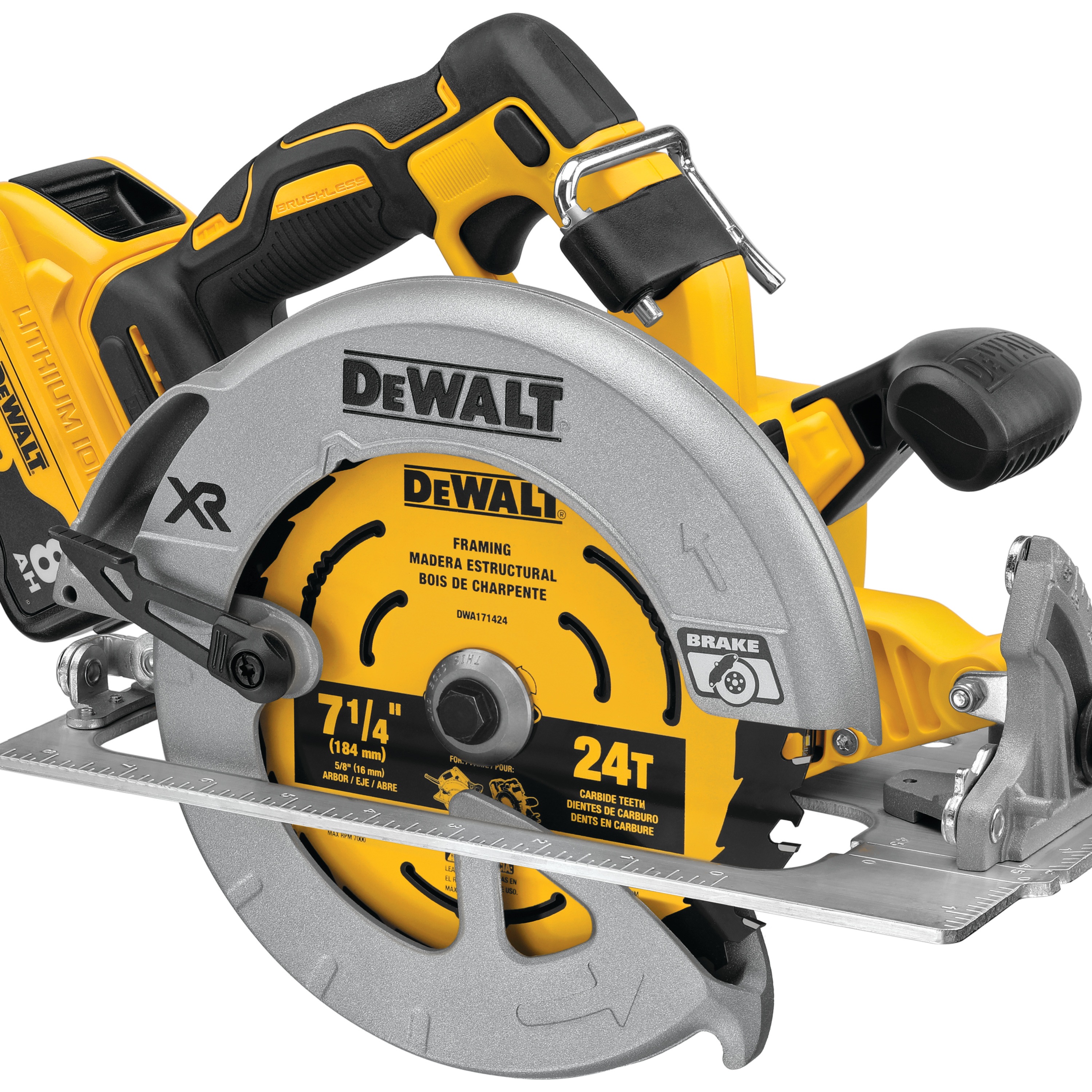 Profile of XR brushless circular saw with POWER DETECT tool technology.