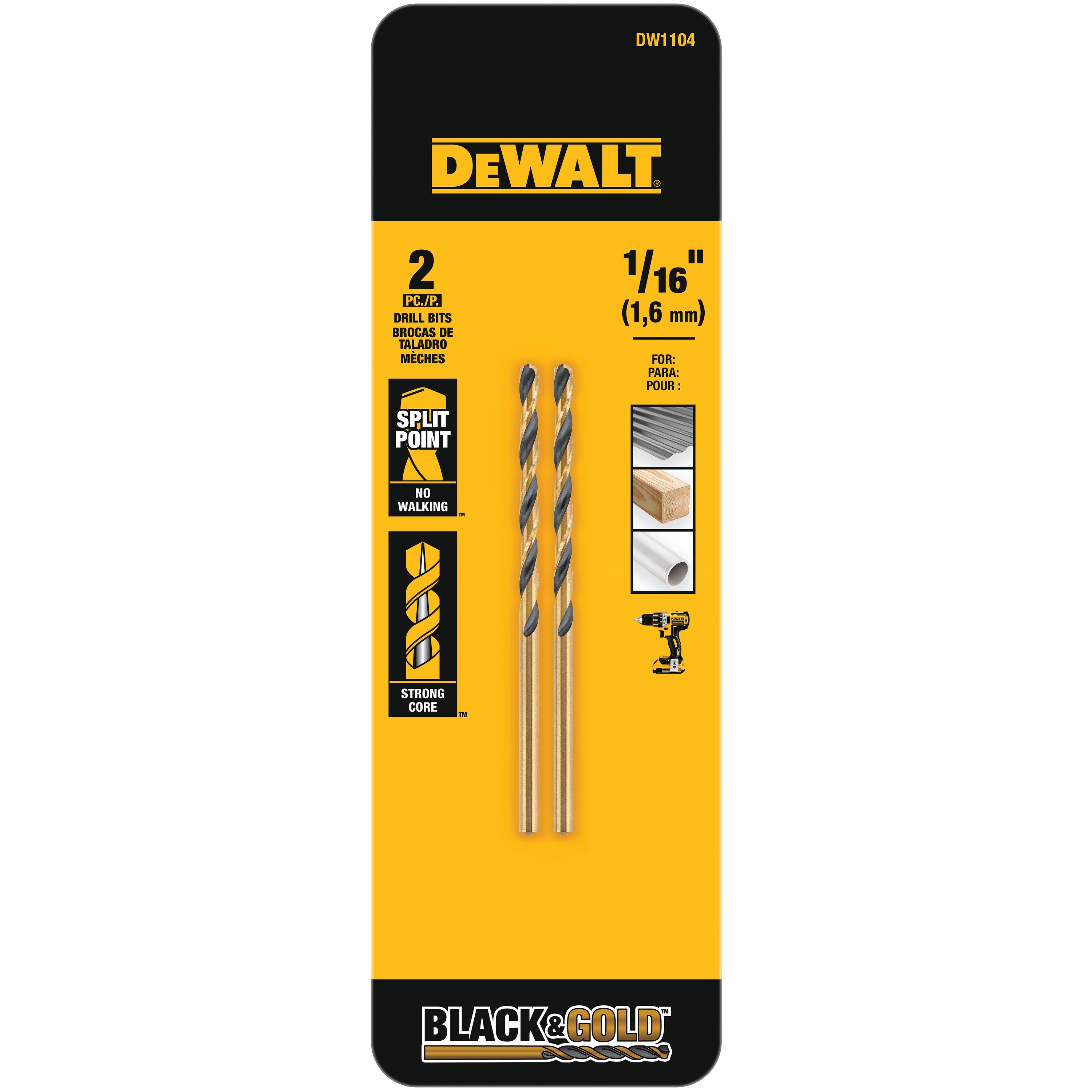 BLACK AND GOLD METAL DRILL BITS DEWALT
