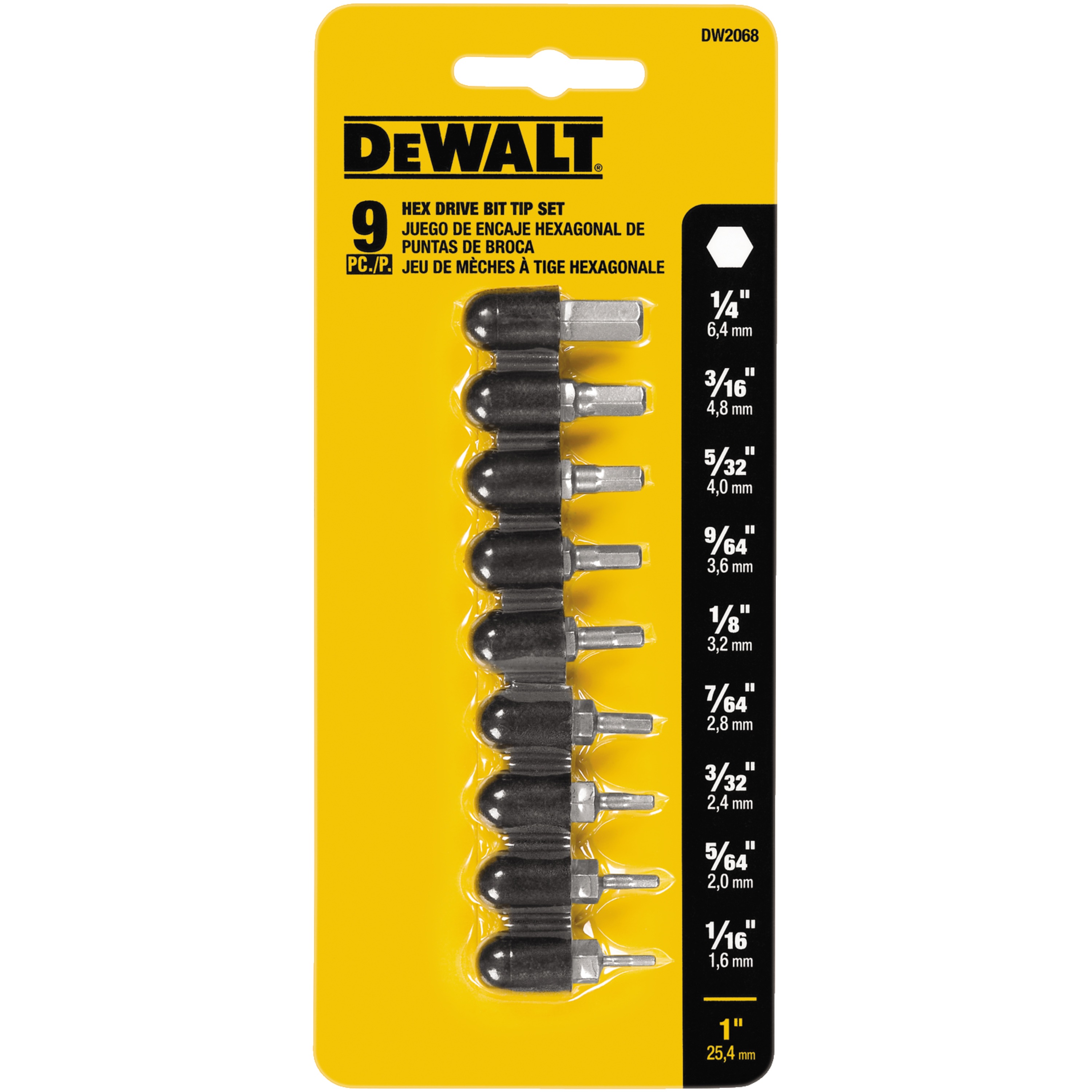 9 Pc. 1" Hex Bit Set DW2068 DEWALT