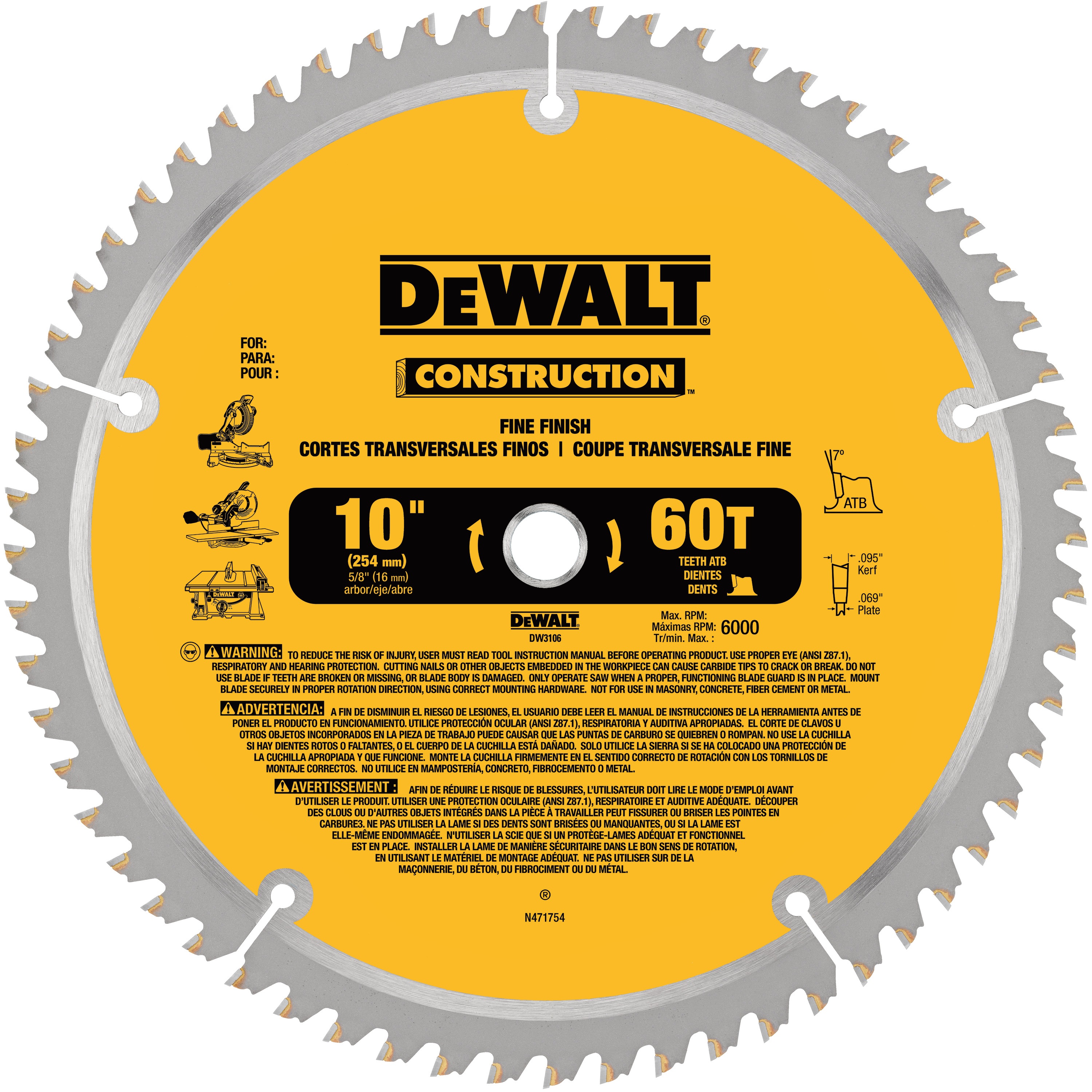DEWALT - 10 Construction MiterTable Saw Blades - DW3106