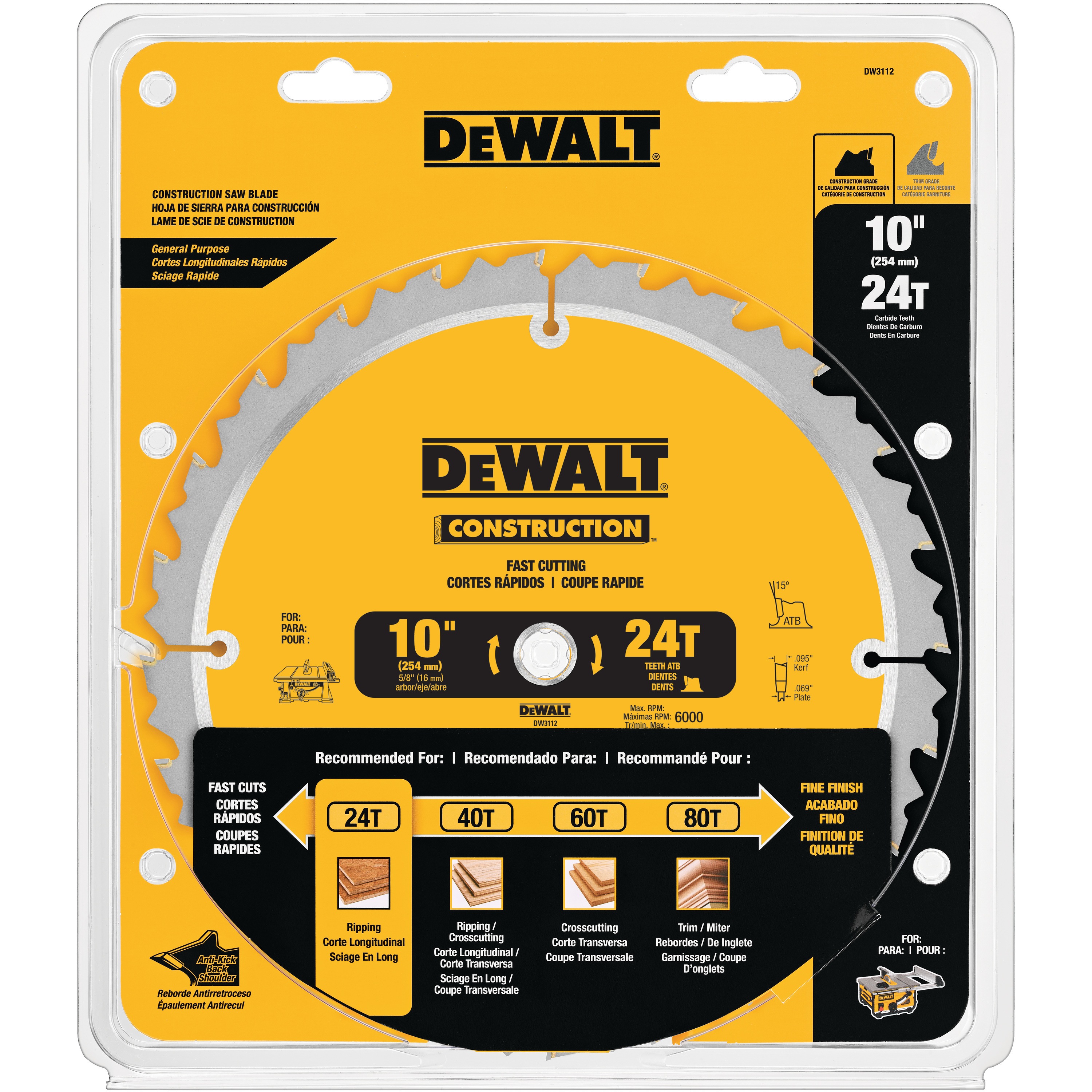 DEWALT - 10 Construction MiterTable Saw Blades - DW3112