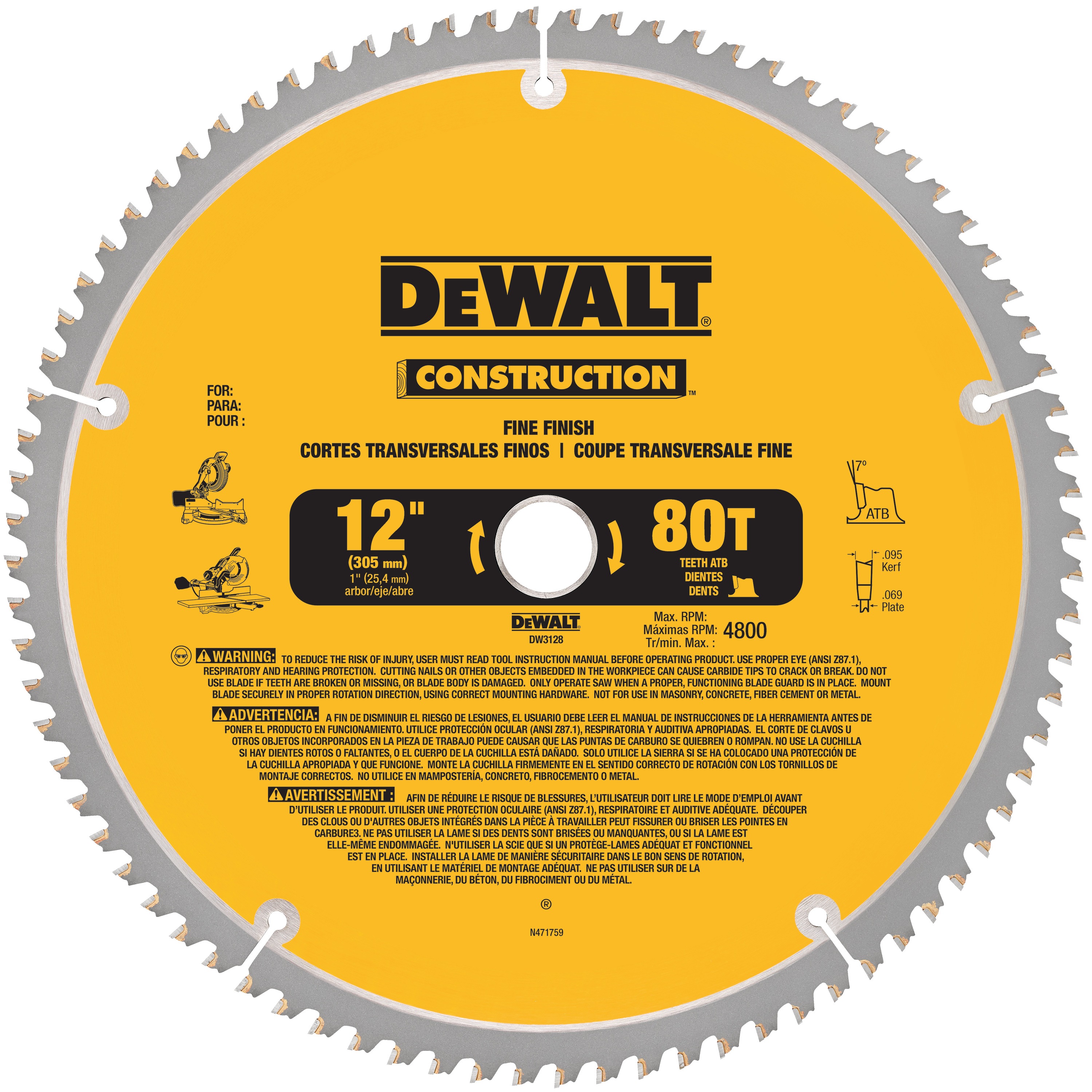DEWALT - 12 Construction Miter Saw Blades - DW3128