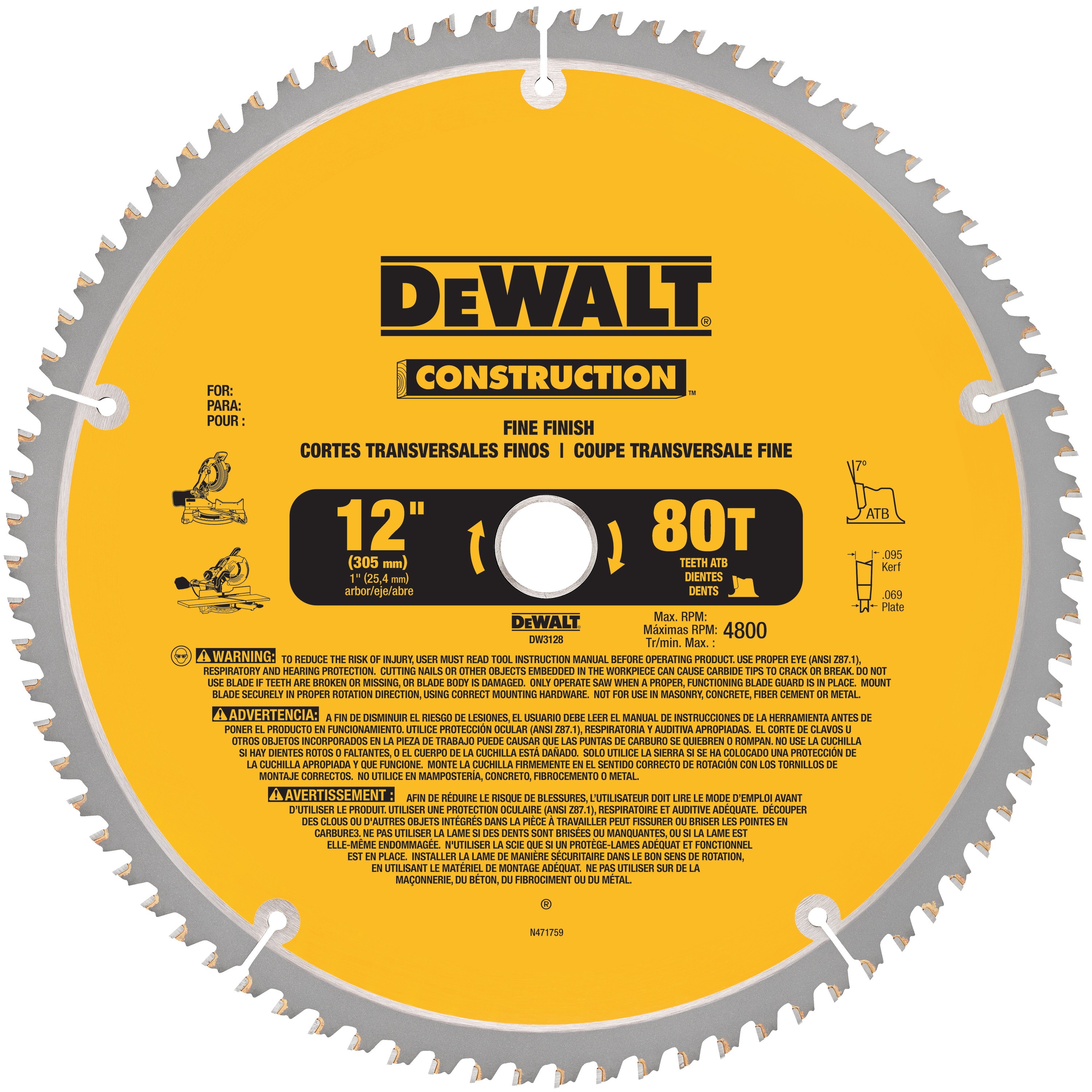 12" Construction Miter Saw Blades DW3123 DEWALT