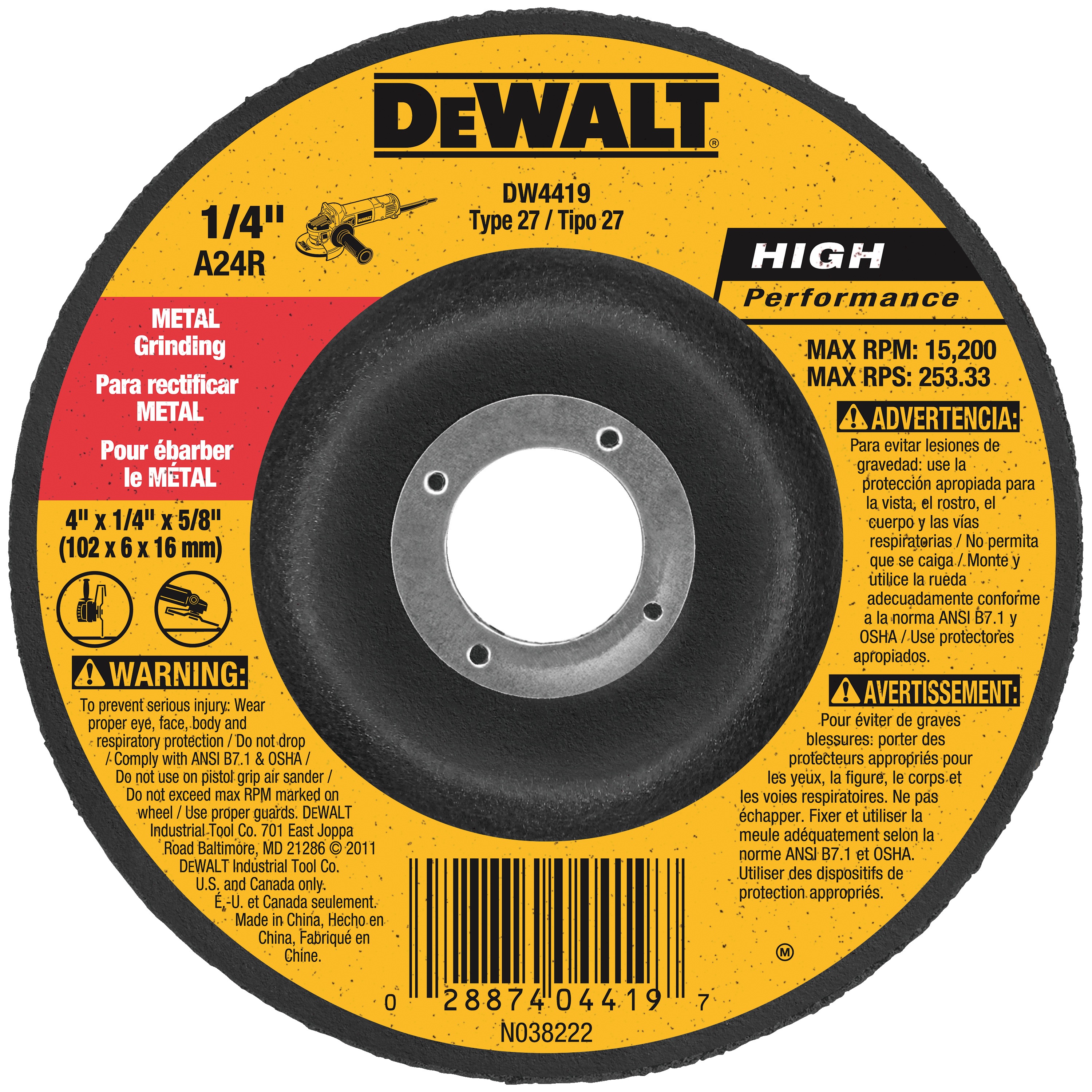 DeWalt DW4619 5 x 1//4 x 7//8 General Purpose Metal Grinding Wheel