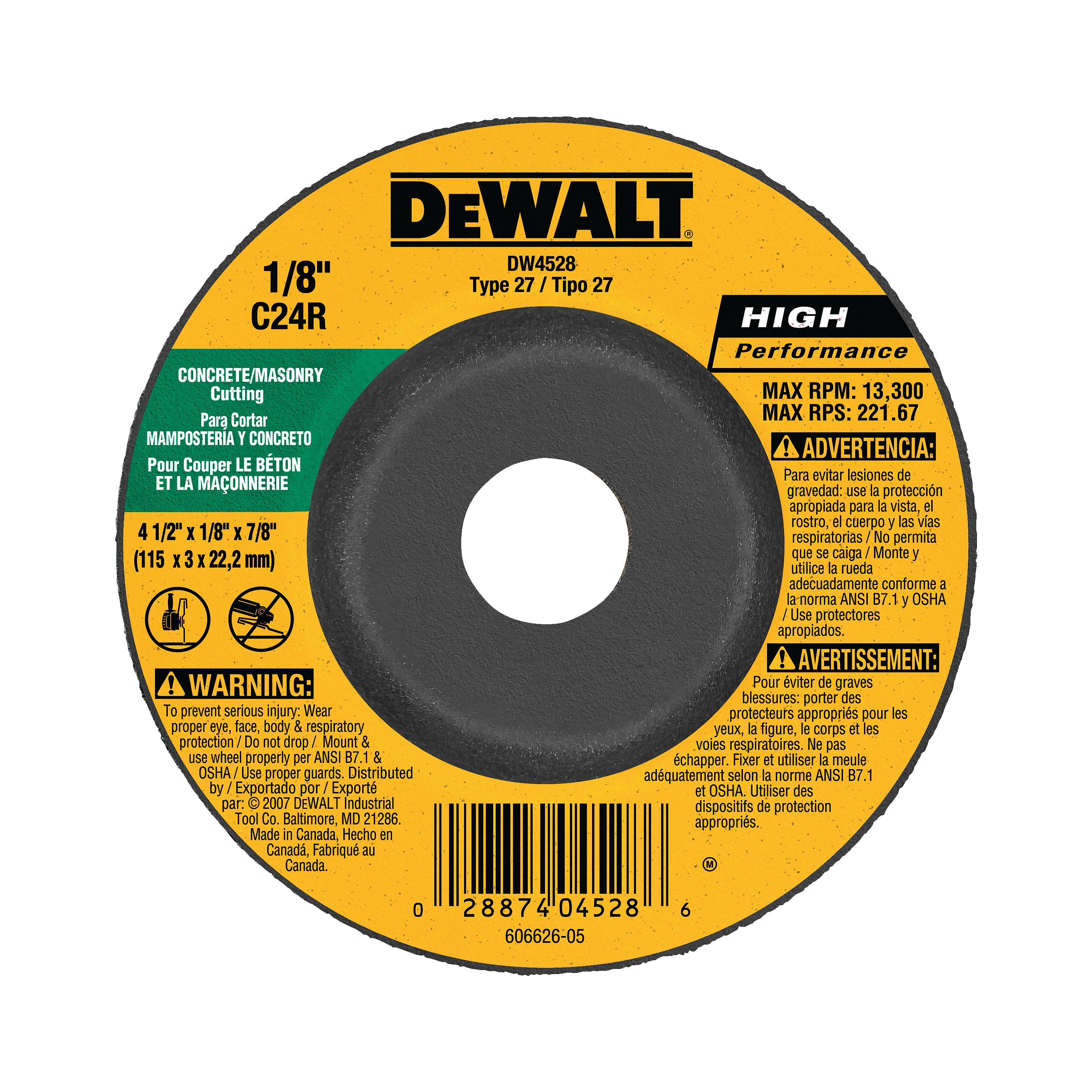 DEWALT DW4554 7-Inch by 1//4-Inch by 7//8-Inch Masonry Grinding