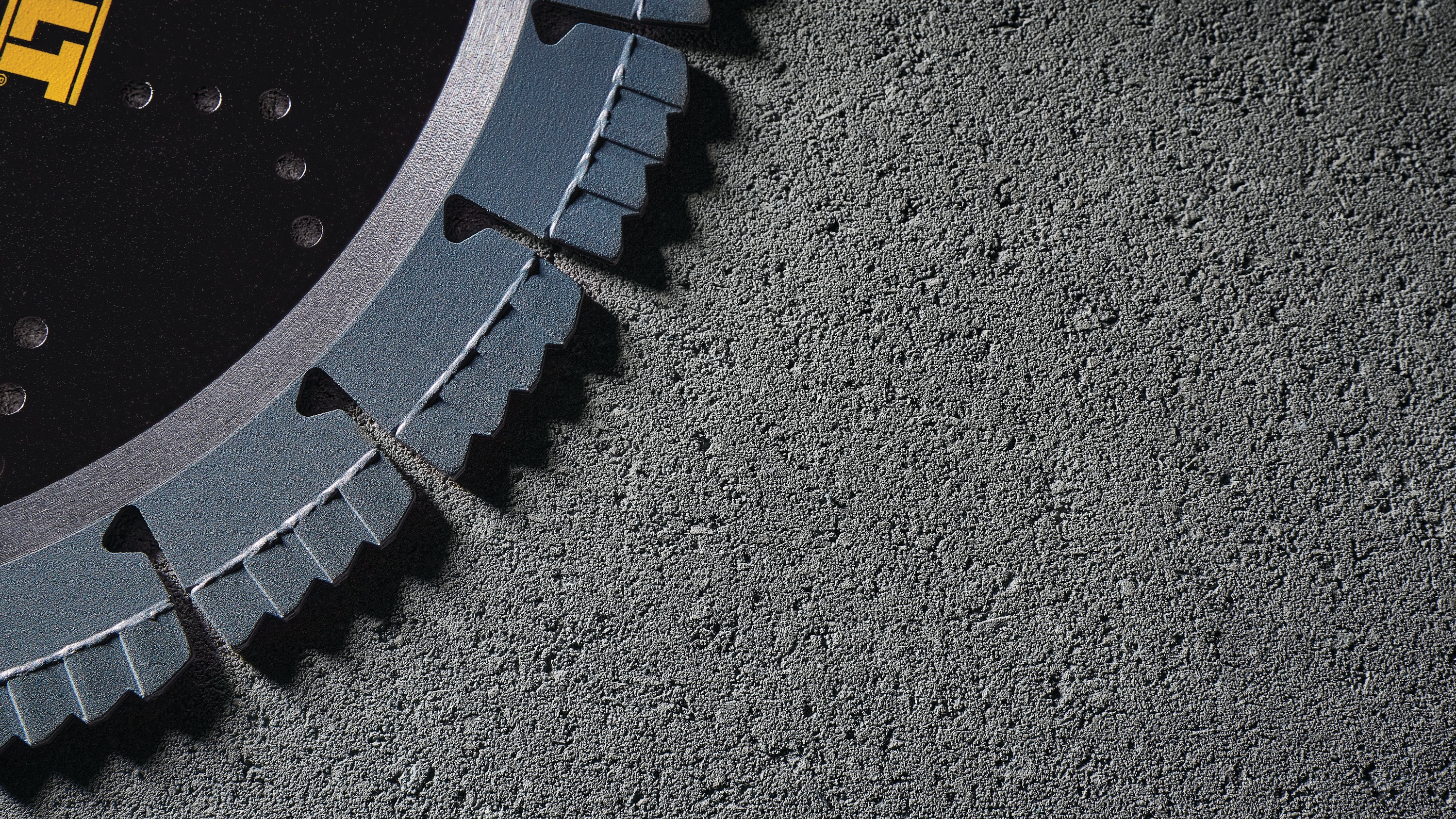 Close up featuring laser welded segment of XP7 reinforced concrete segmented diamond blade.