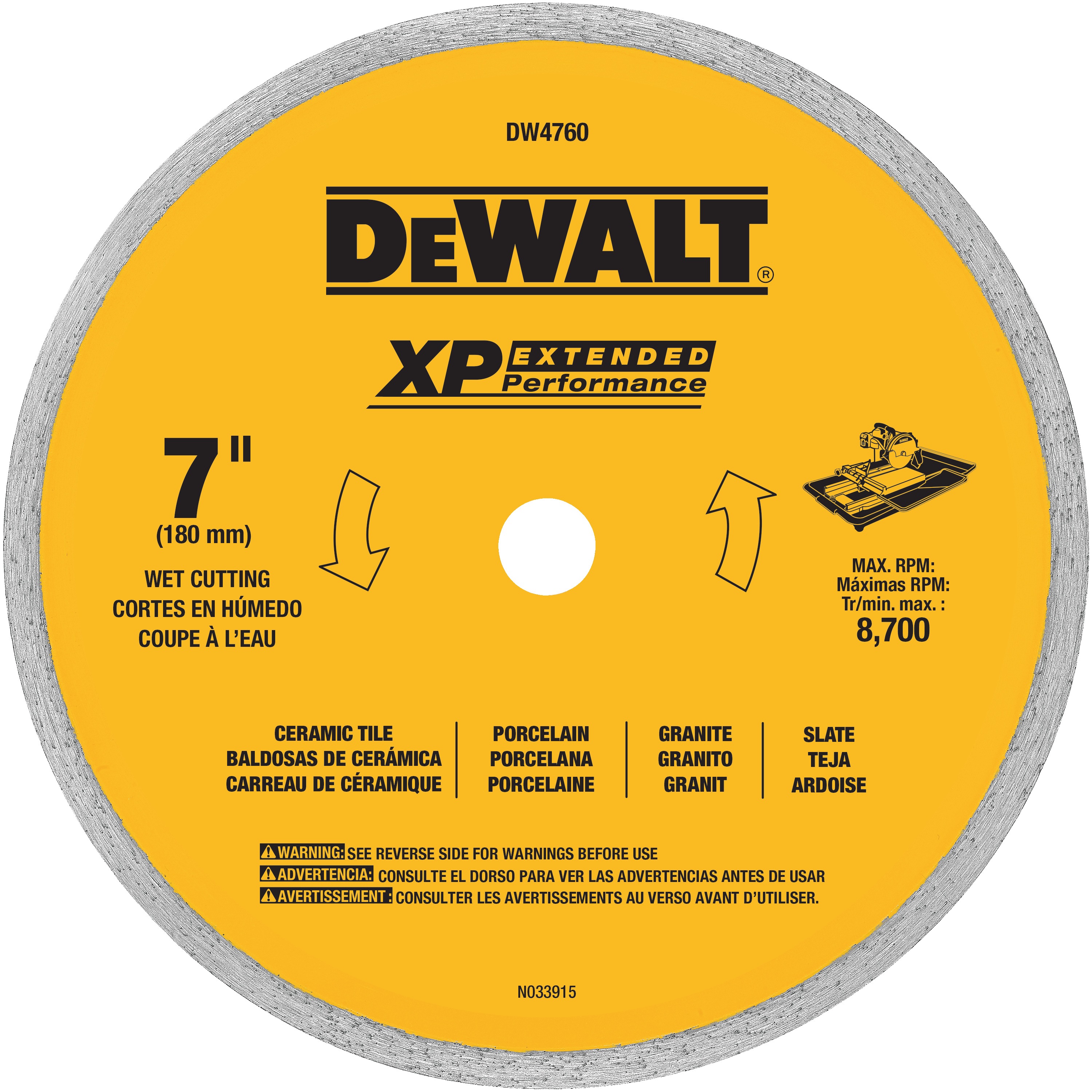 Saw Blades DeWalt DW4760 7" Tile Saw Blade Continuous Rim XP Diamond