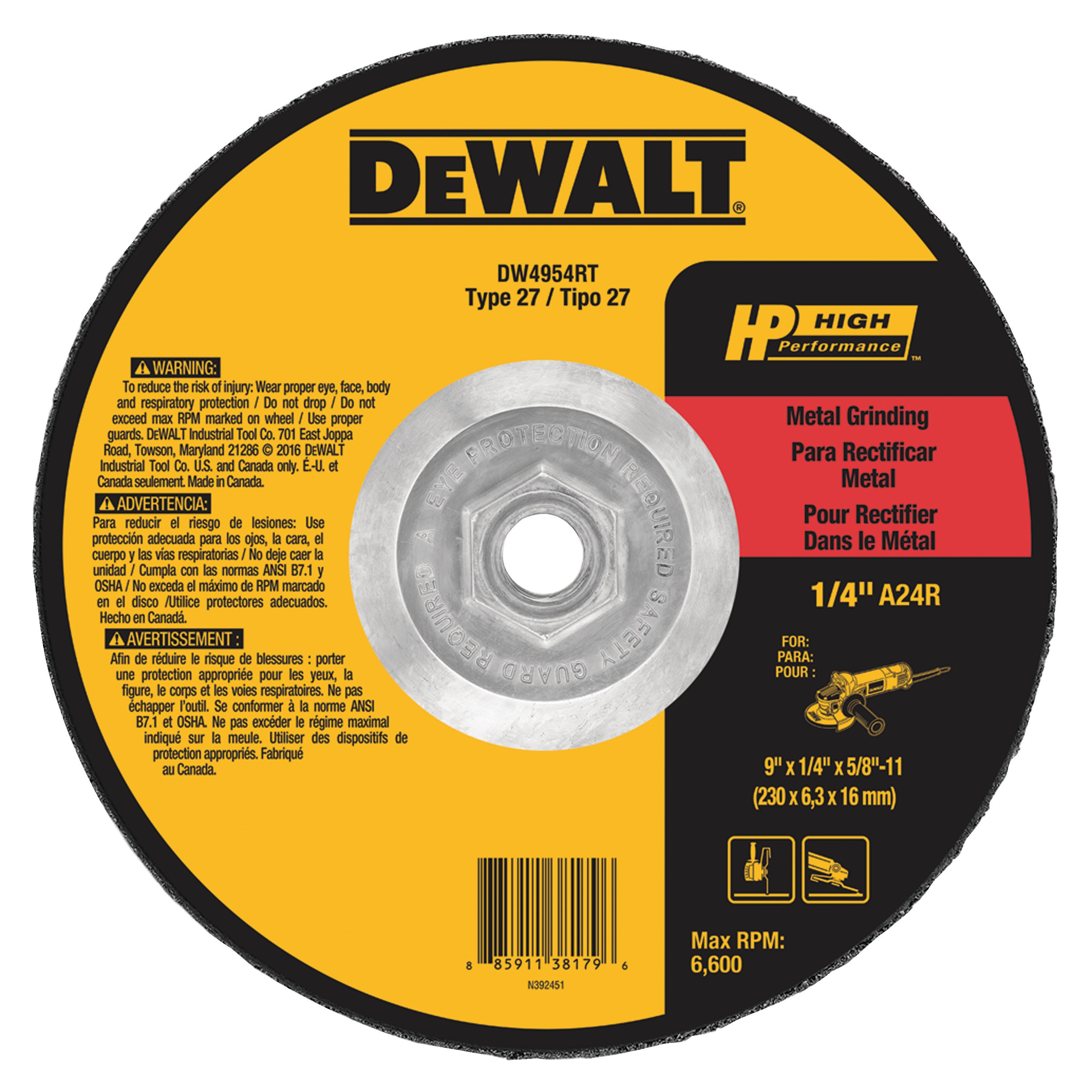 24 Grit R 1/4 in Thick Wolverine Grinding Wheels 7/8 in Arbor 4 1/2 in Dia 