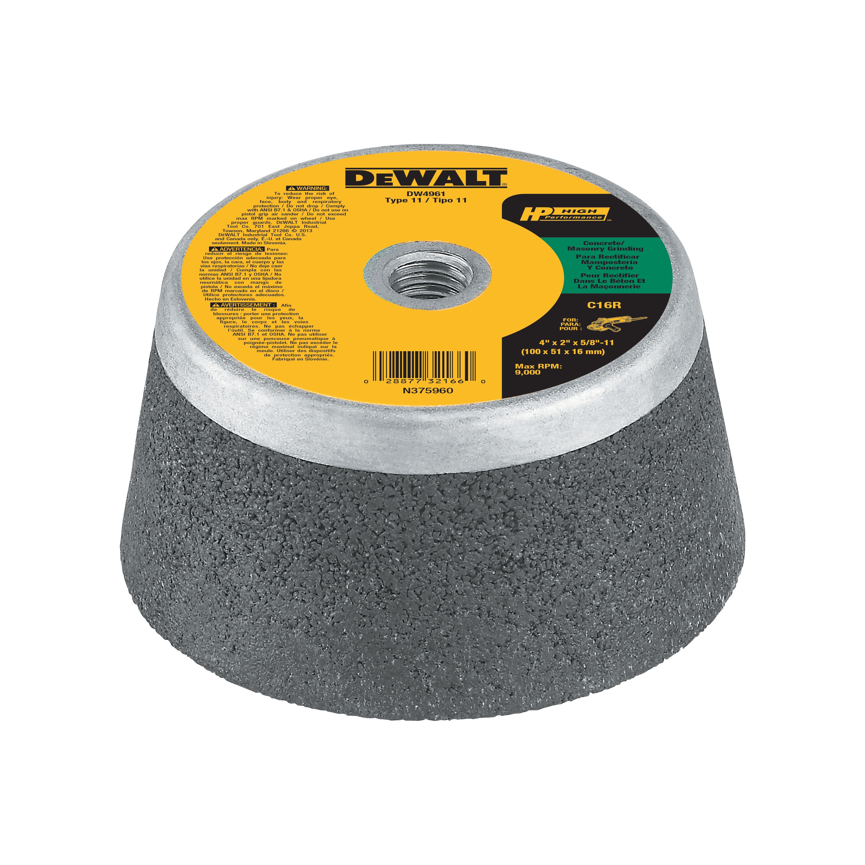 4" x 2" T11 masonry grinding wheel DW4961 DEWALT