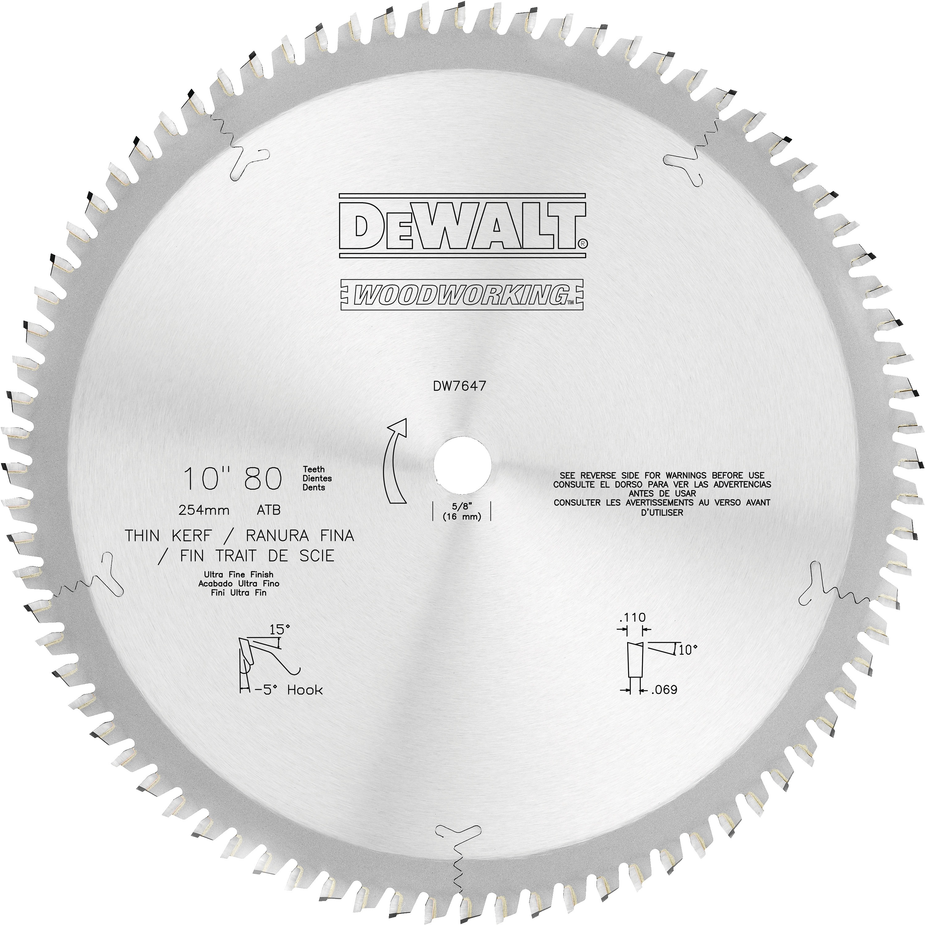 DEWALT - 10 80T UltraFine Crosscuts Table Saw Thin Kerf - DW7647