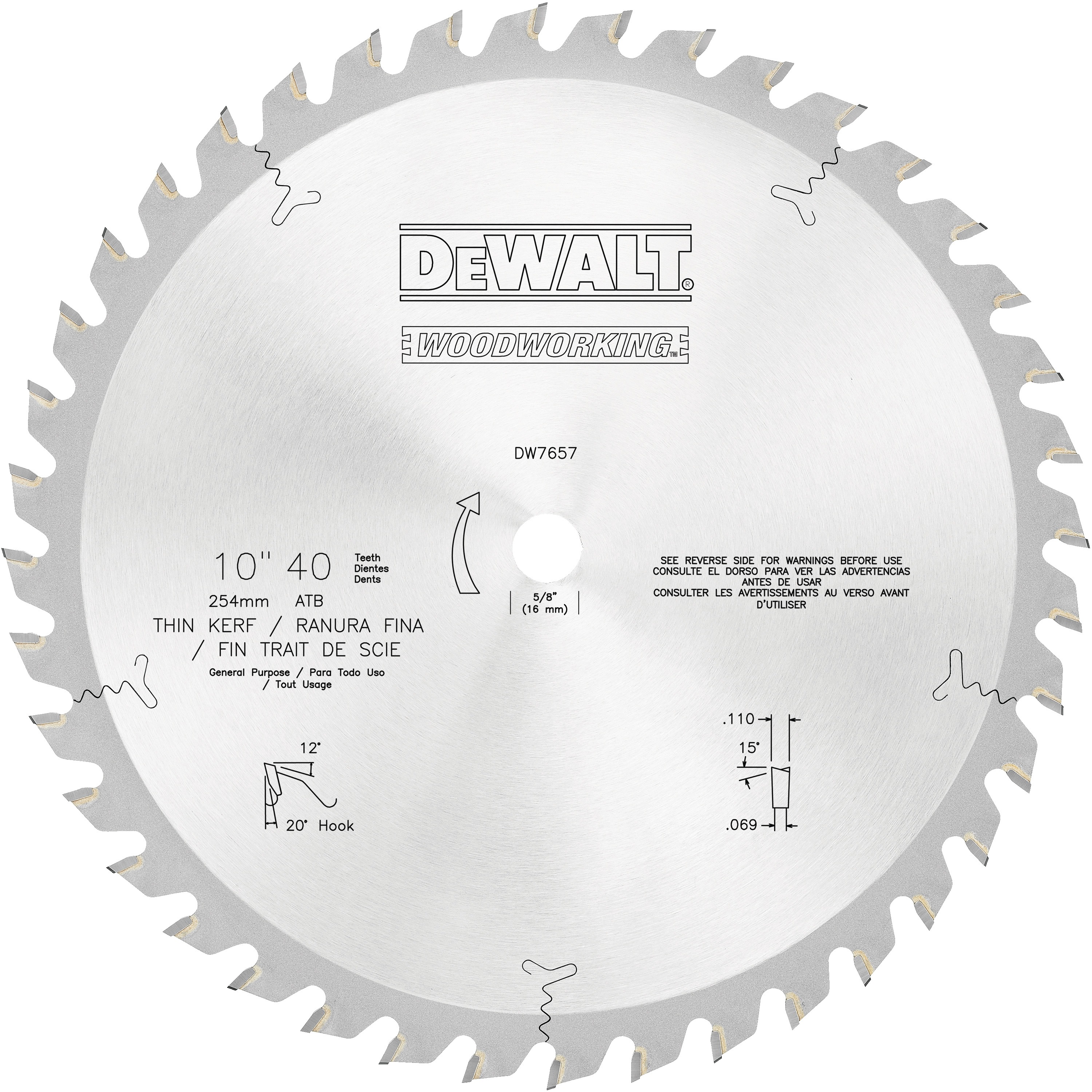 DEWALT - 10 40T General Purpose Woodworking Saw Blade - DW7657