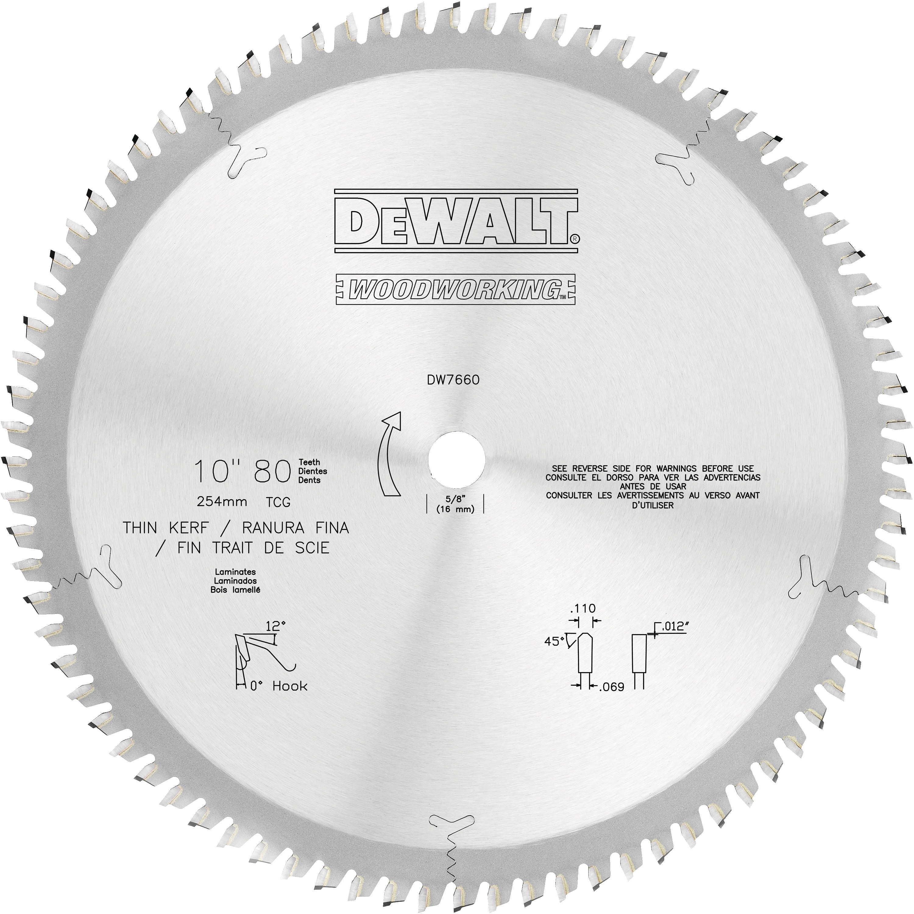 DEWALT - 10 80T Laminate Woodworking Saw Blade Thin Kerf - DW7660