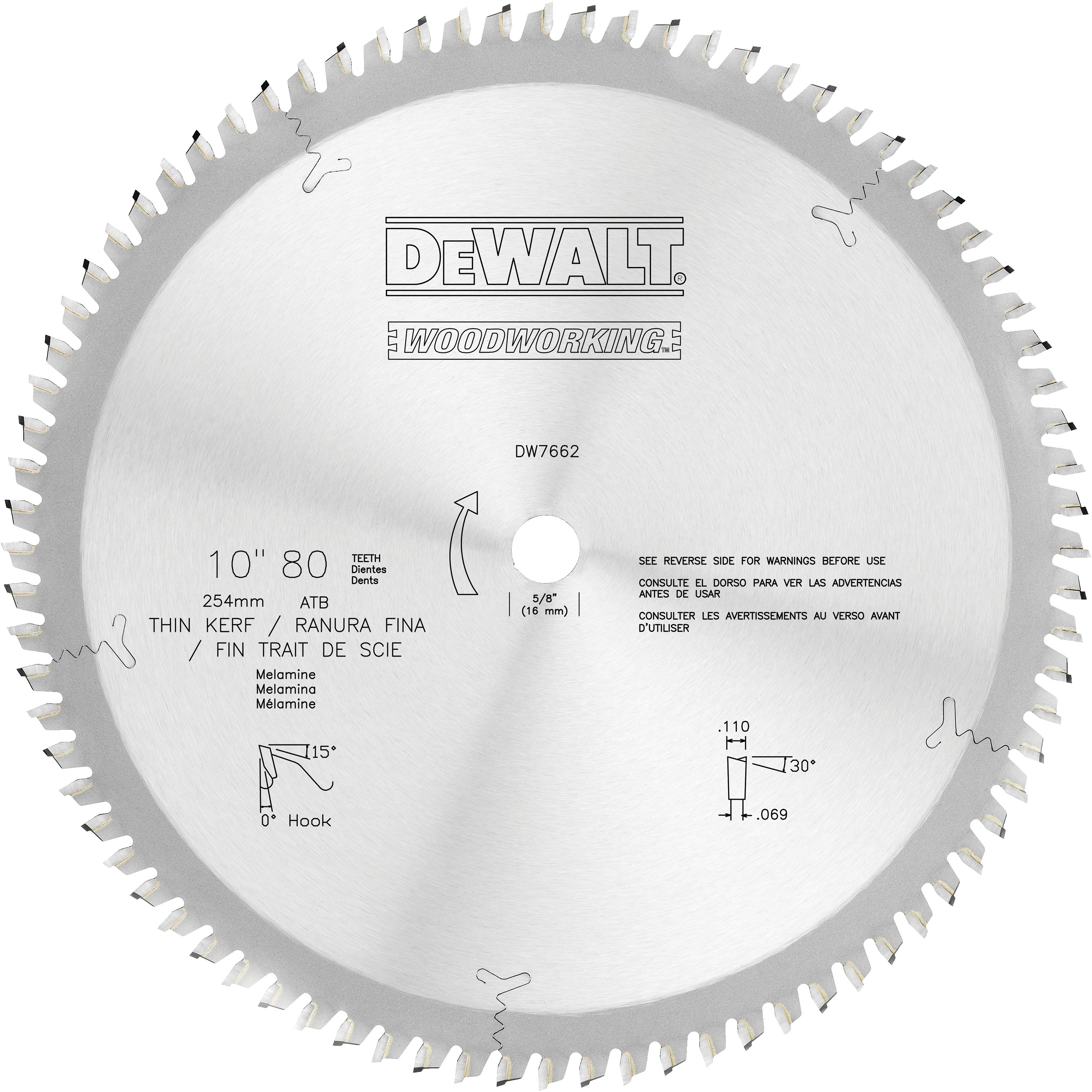 DEWALT - 10 80T Melamine  Veneers Woodworking Saw Blade Thin Kerf - DW7662