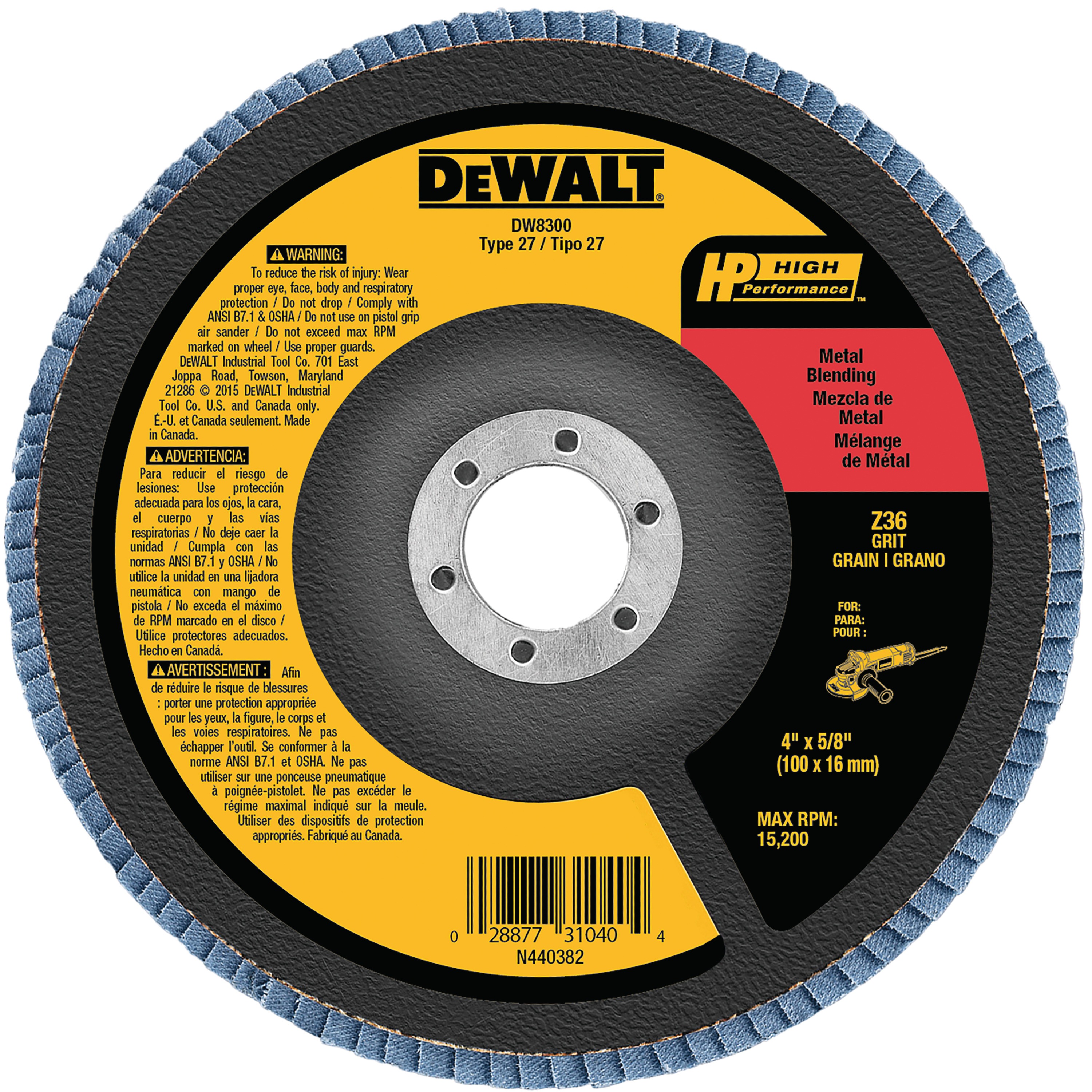 41/2" x 5/8"11 60g type 27 HP flap disc DW8357 DEWALT
