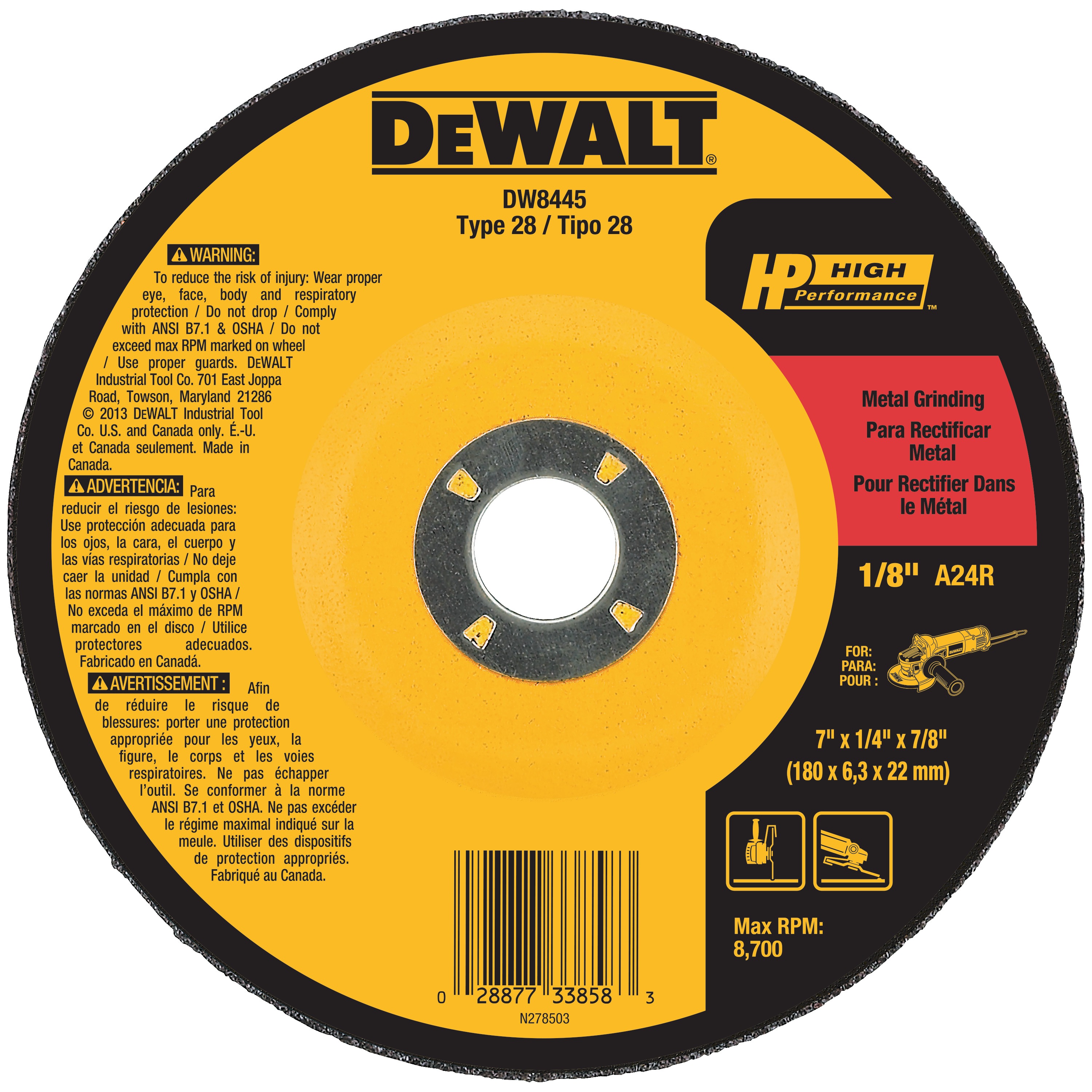 DEWALT - 7 x 14 x 78 T28 metal grinding - DW8445