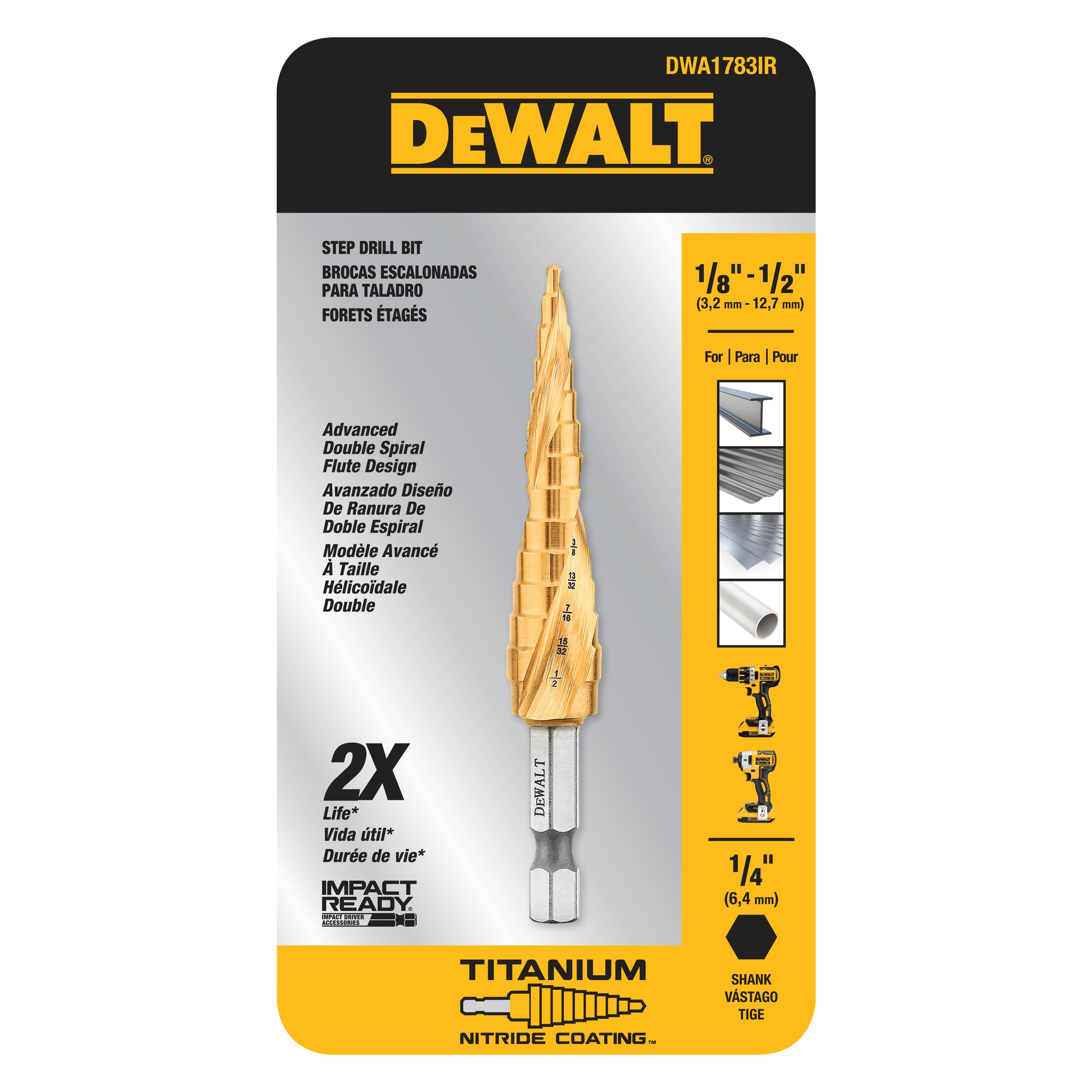 1/8" 1/2" IMPACT READY® Step Drill Bit DWA1783IR DEWALT
