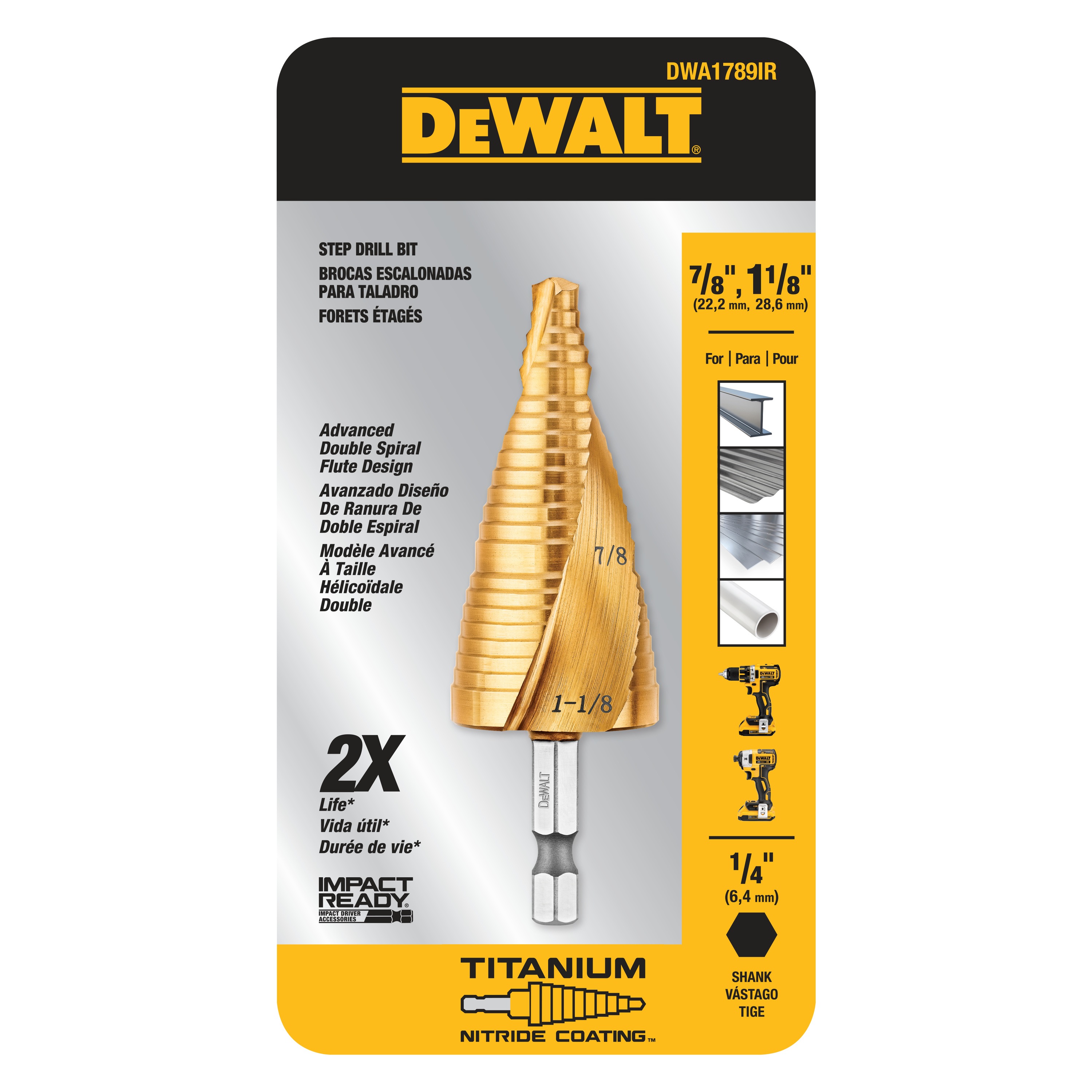 DEWALT - 78 118 IMPACT READY Step Drill Bit - DWA1789IR