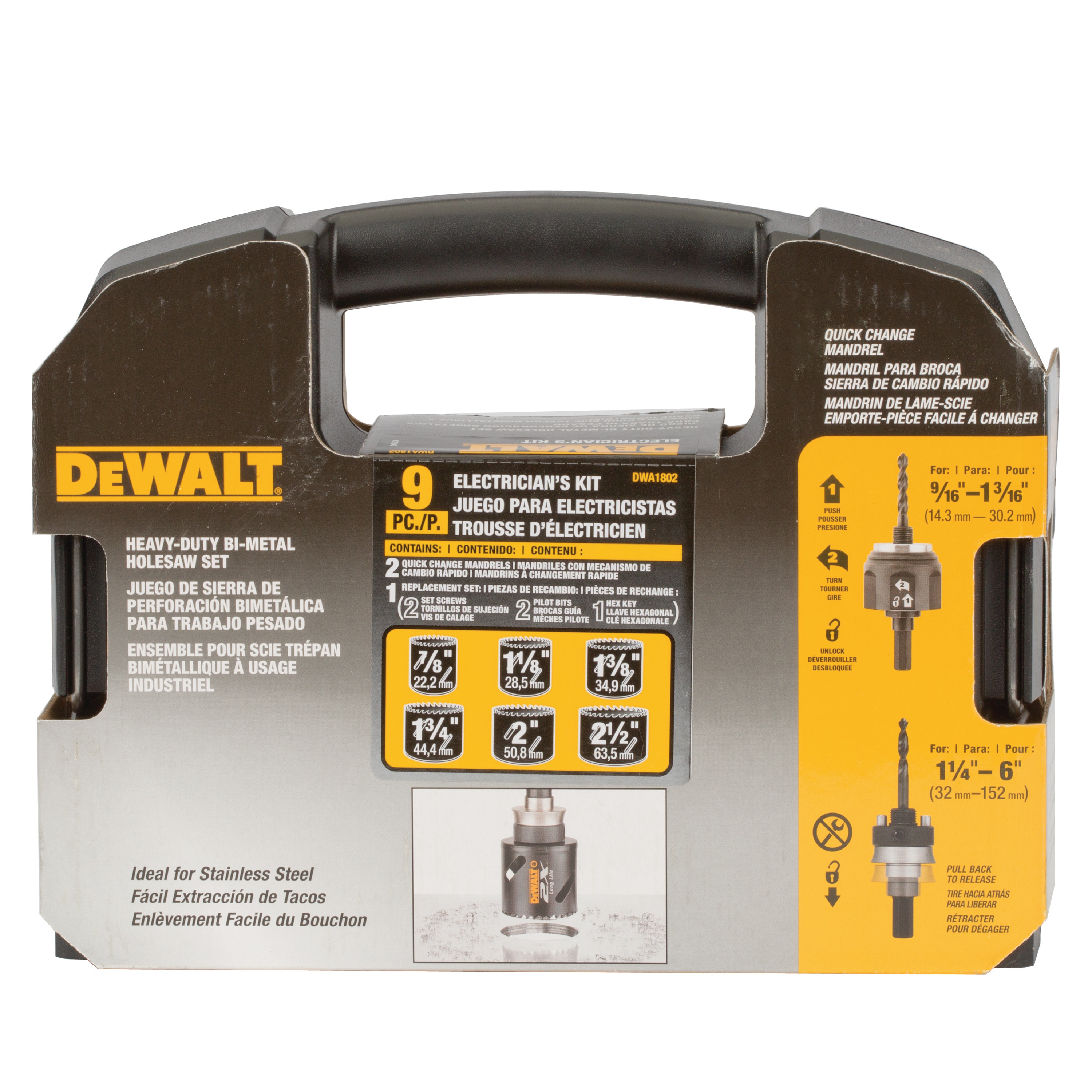 9 Pc. Electrician's Hole Saw Set DWA1802 DEWALT