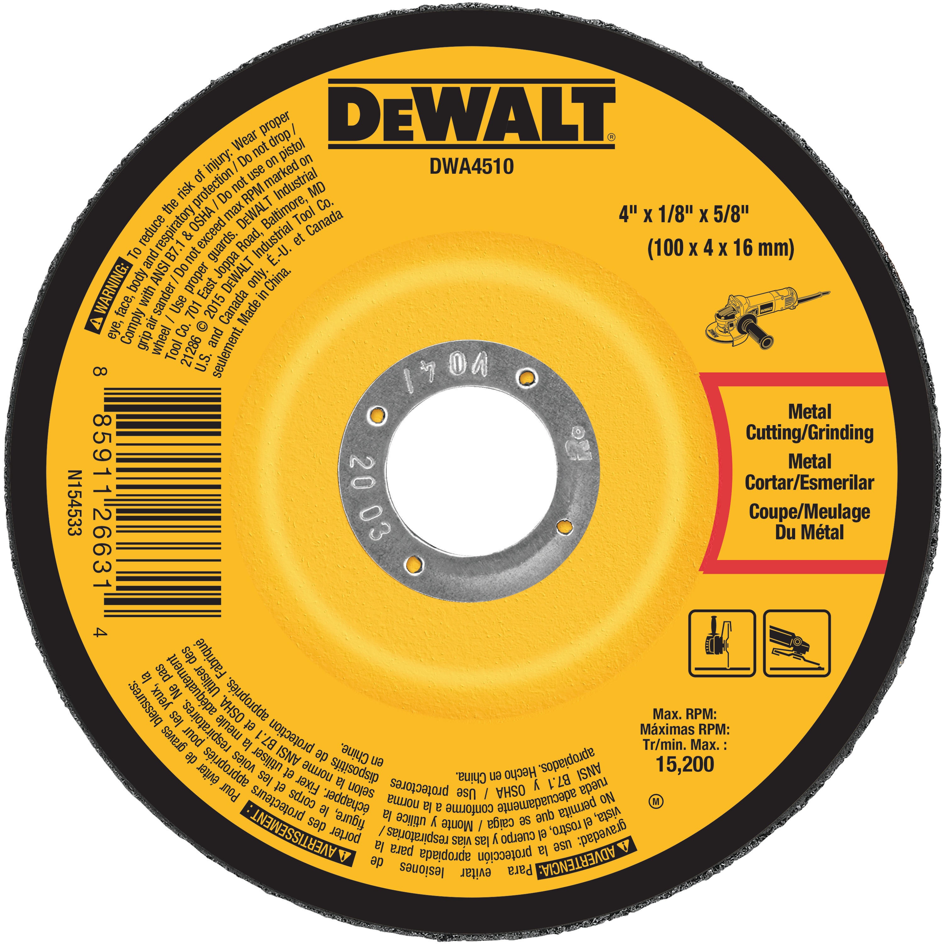 DEWALT DWA4511H 11 Metal Grinding Wheel 4-1//2-Inchx 1//8-Inchx 5//8-Inch