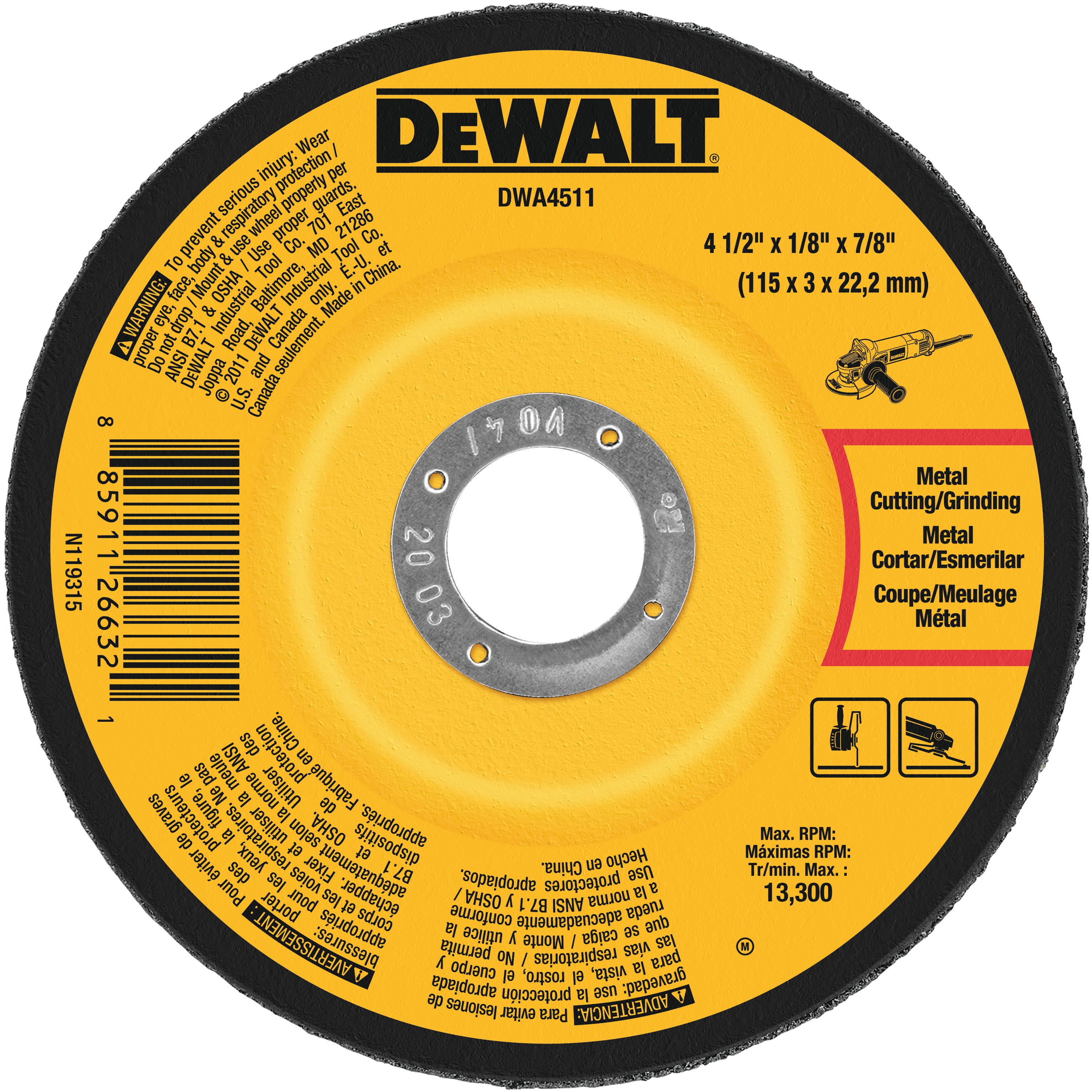 Metal Depressed Center Grinding Wheel 4-1//2/"x 1//4/" x 5//8/"-11 10 per pack