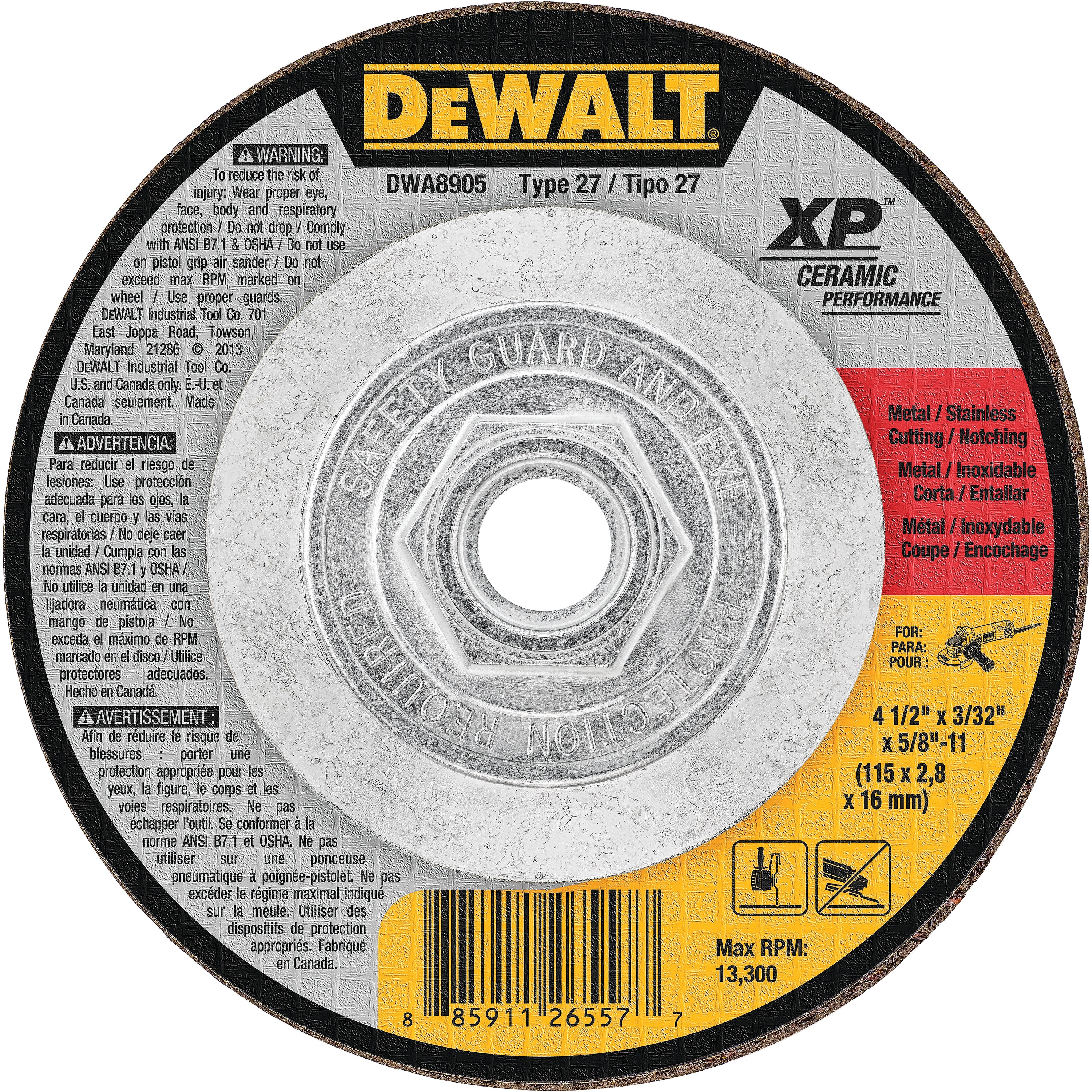DEWALT DWA8922 Extended Performance 7-Inch x 3//32-Inch x 7//8-Inch Ceramic Abrasive